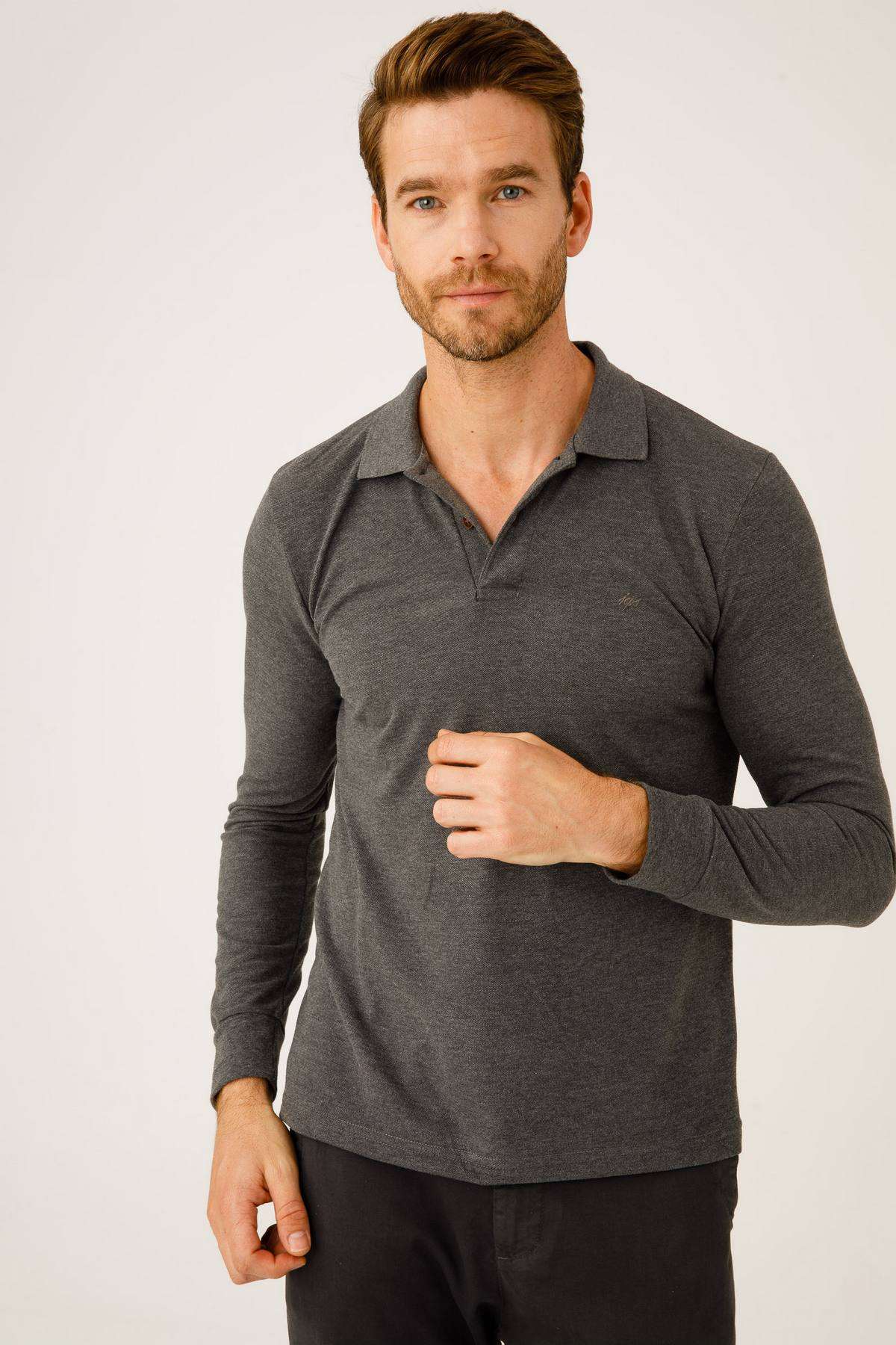 ERKEK ANTRASİT STANDART PİKE POLO YAKA Sweatshirt