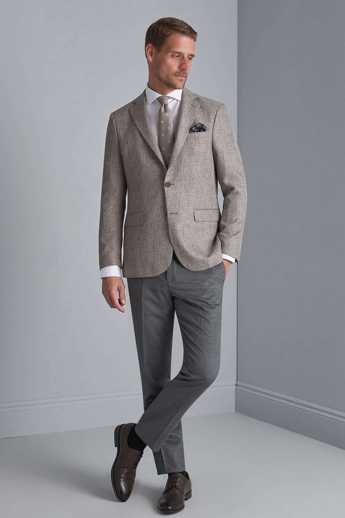 ERKEK BEJ SLIM FIT / DAR KALIP MONO YAKA CEKET