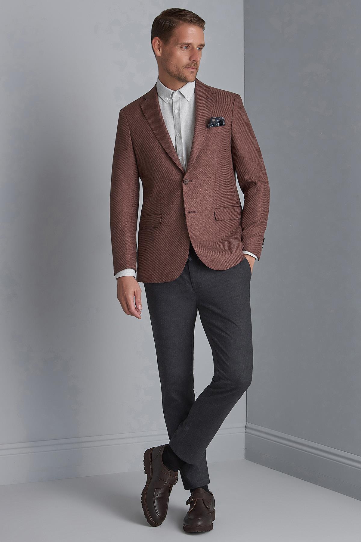 ERKEK BORDO SLIM FIT / DAR KALIP MONO YAKA CEKET