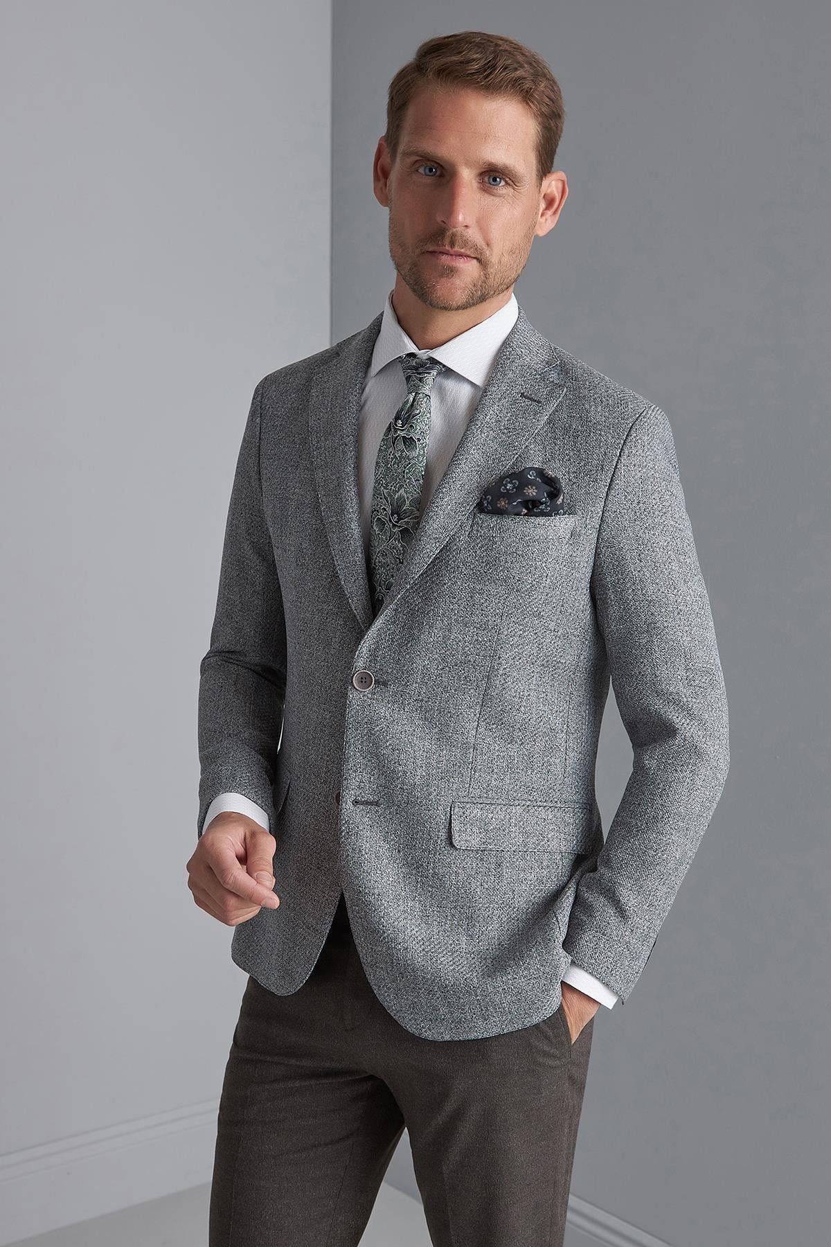 ERKEK GRİ SLIM FIT / DAR KALIP MONO YAKA CEKET