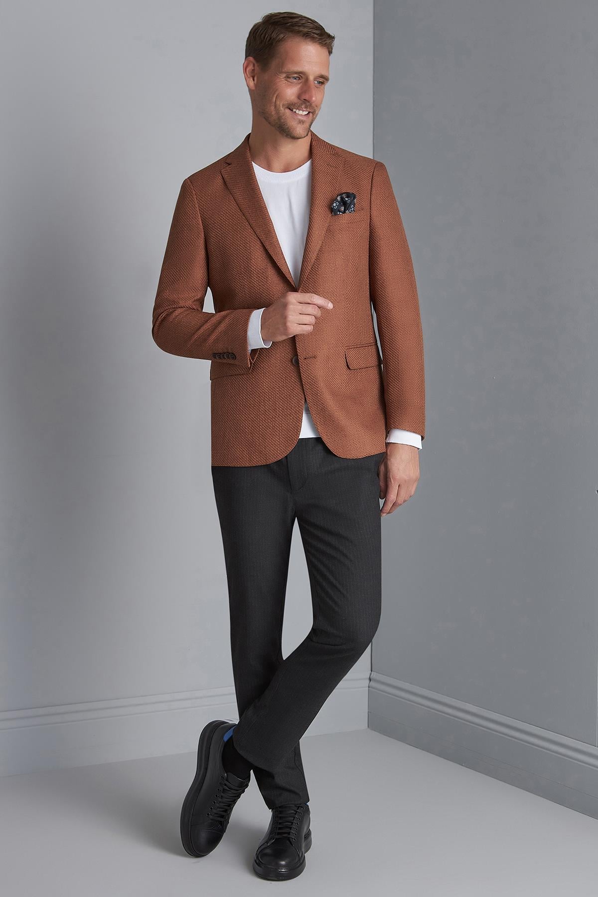ERKEK KİREMİT SLIM FIT / DAR KALIP MONO YAKA CEKET
