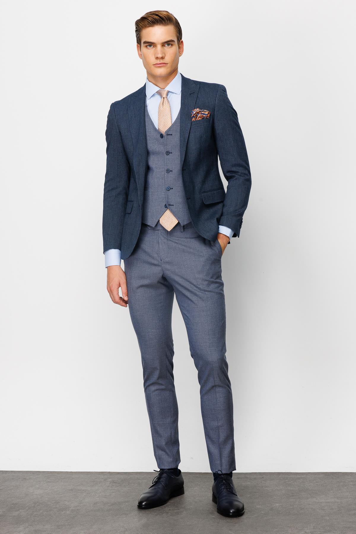 ERKEK LACİVERT SLIM FIT / DAR KALIP İNCE KIRLANGIÇ KOMBİNLİ TAKIM ELBİSE