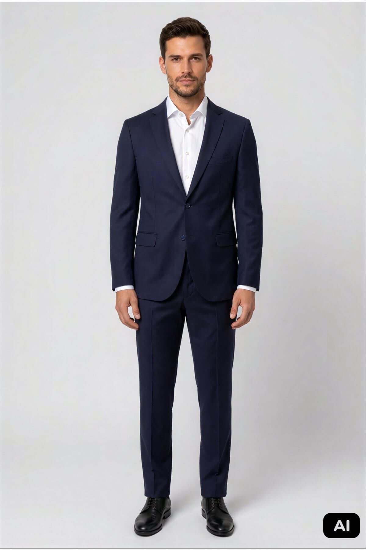 Erkek Lacivert Slim Fit Dar Kalıp Mono Yaka Takım Elbise