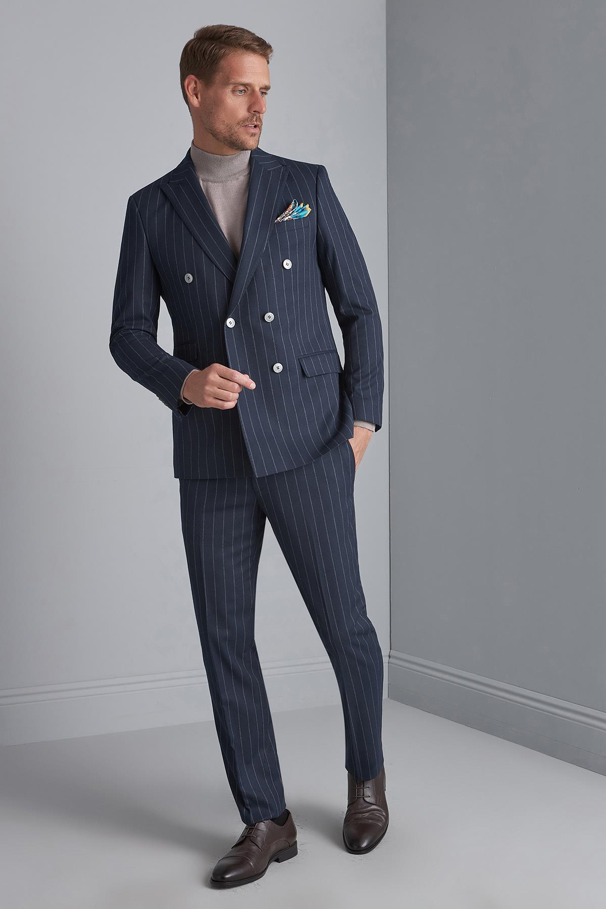 ERKEK LACİVERT SLIM FIT / DAR KALIP SİVRİ YAKA TAKIM ELBİSE