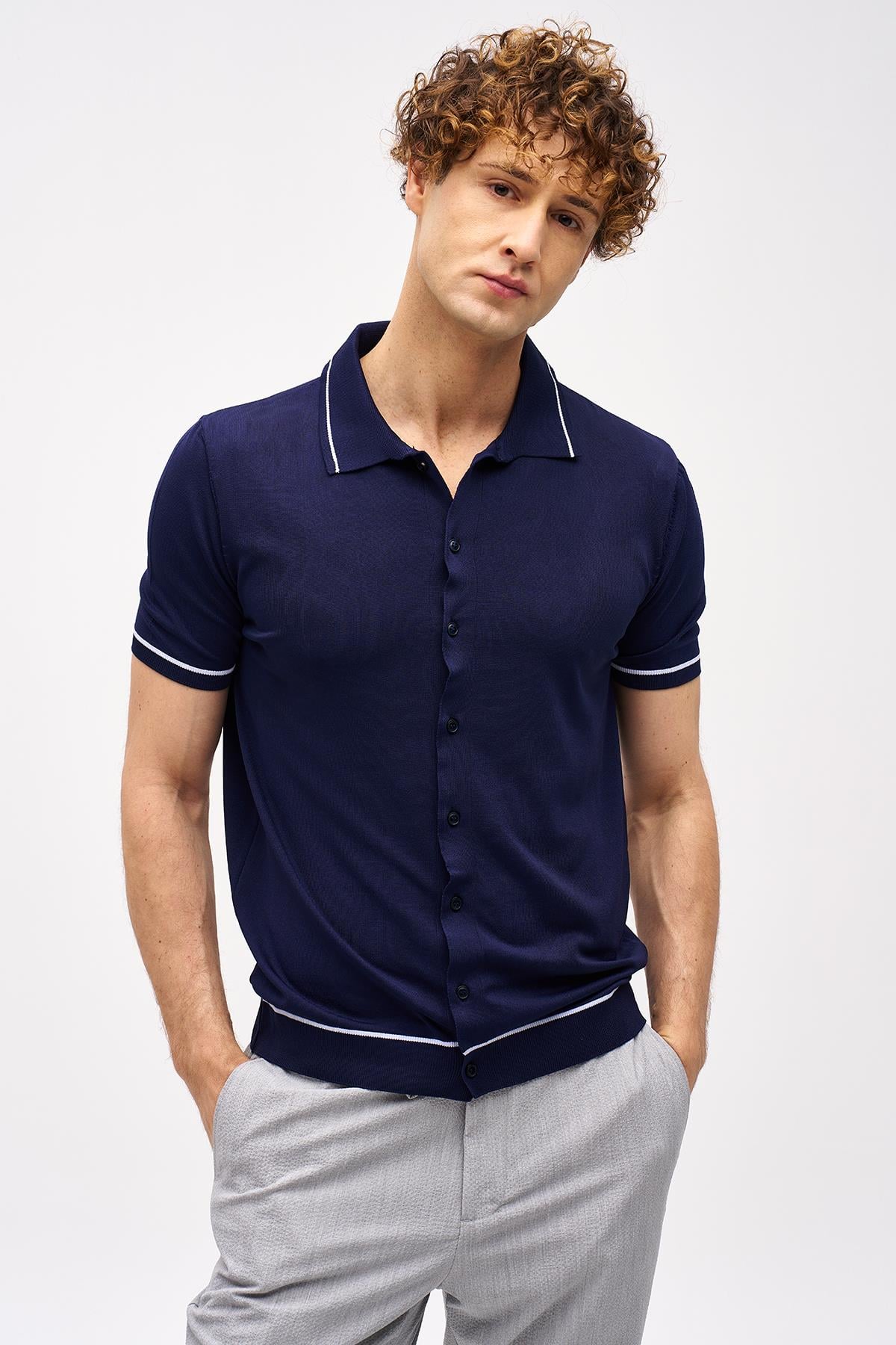 ERKEK LACİVERT STANDART POLO YAKA TRİKO KISA KOL