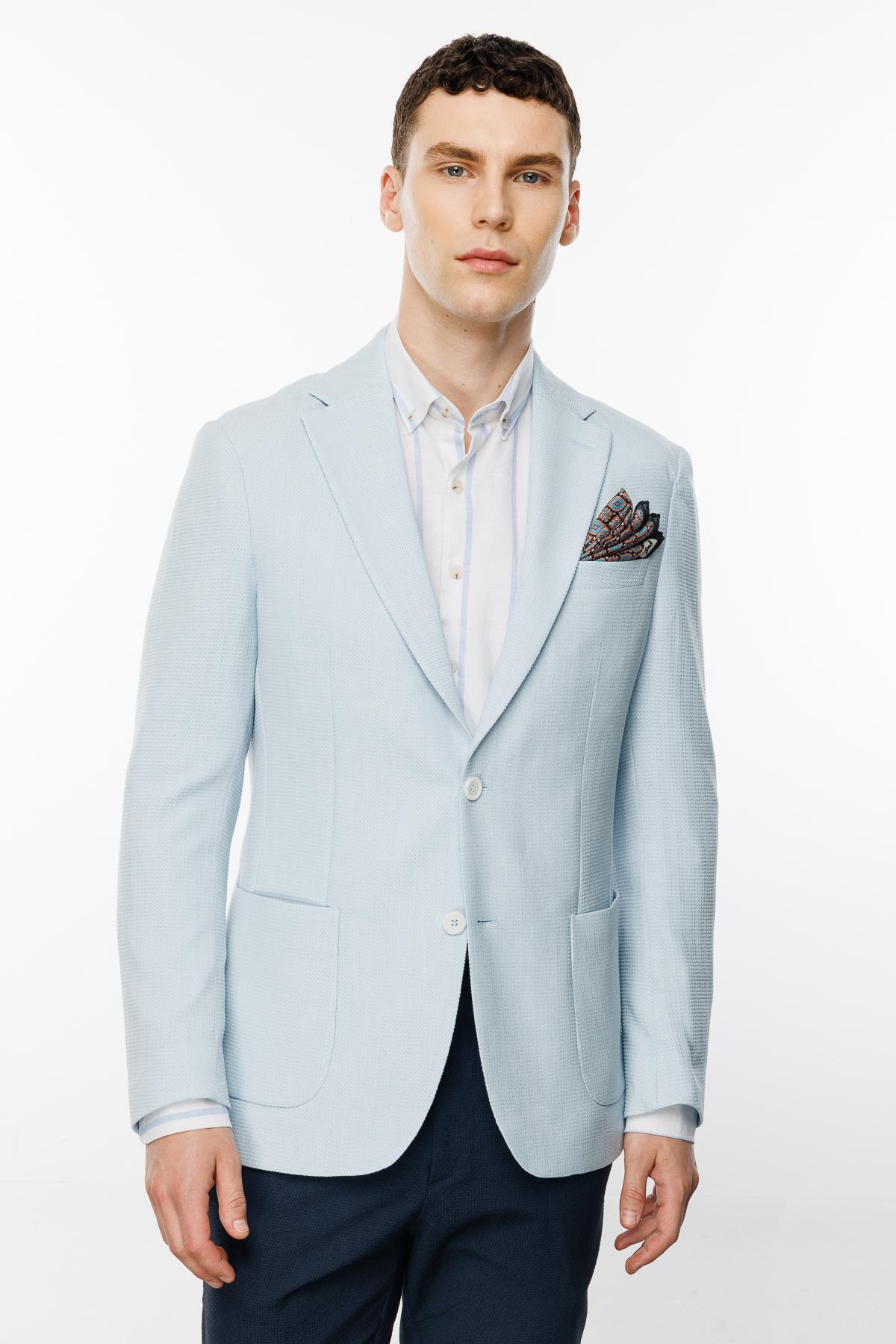 ERKEK MAVİ SLIM FIT / DAR KALIP GENİŞ MONO CEKET