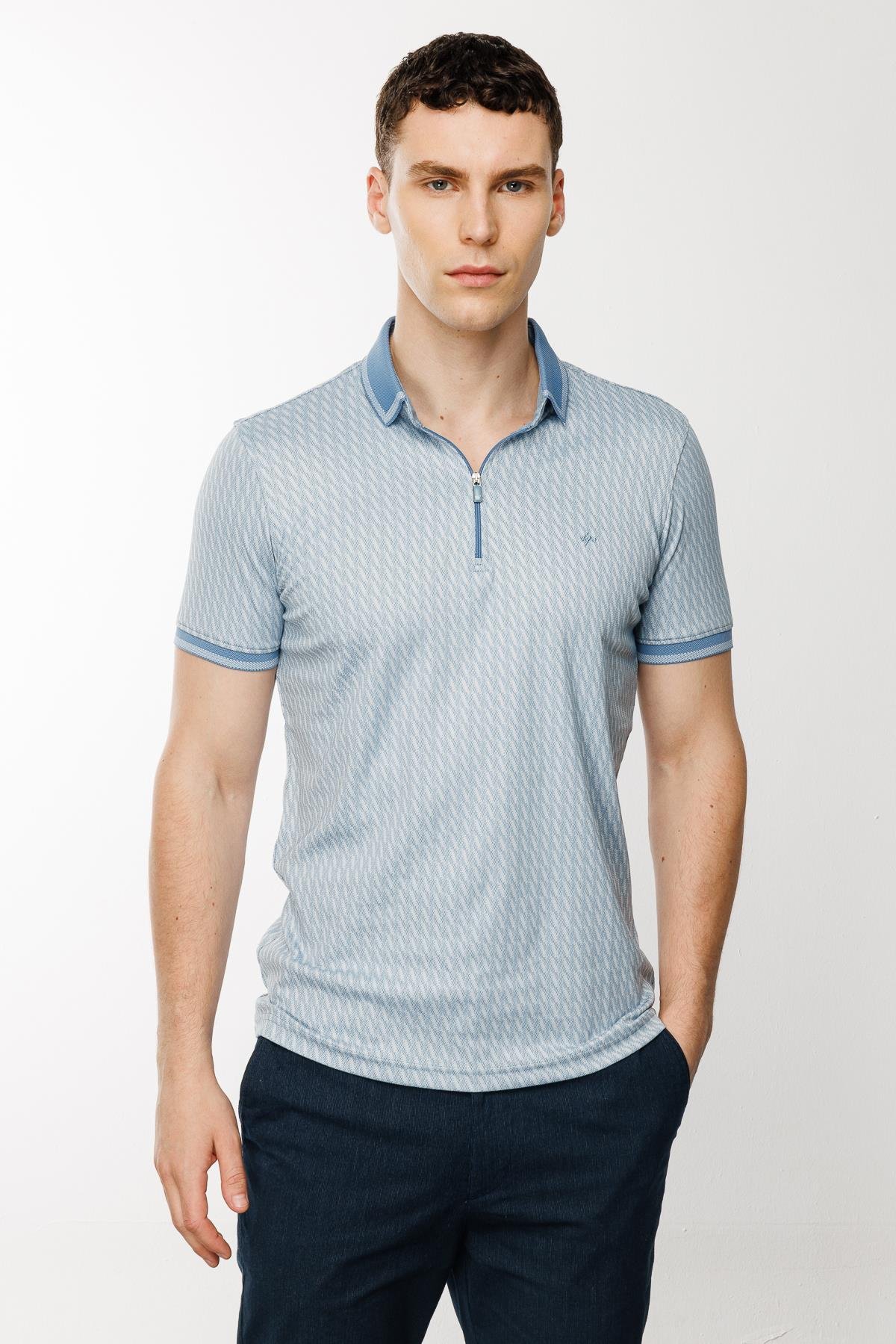 ERKEK MAVİ STANDART POLO YAKA FERMUARLI TİŞÖRT İGS Online
