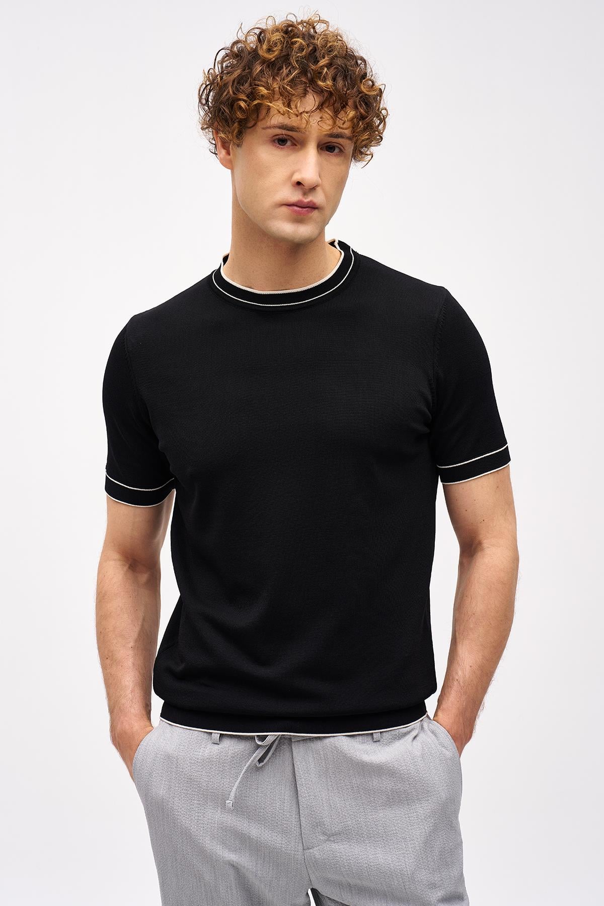 ERKEK SİYAH STANDART POLO YAKA TRİKO KISA KOL