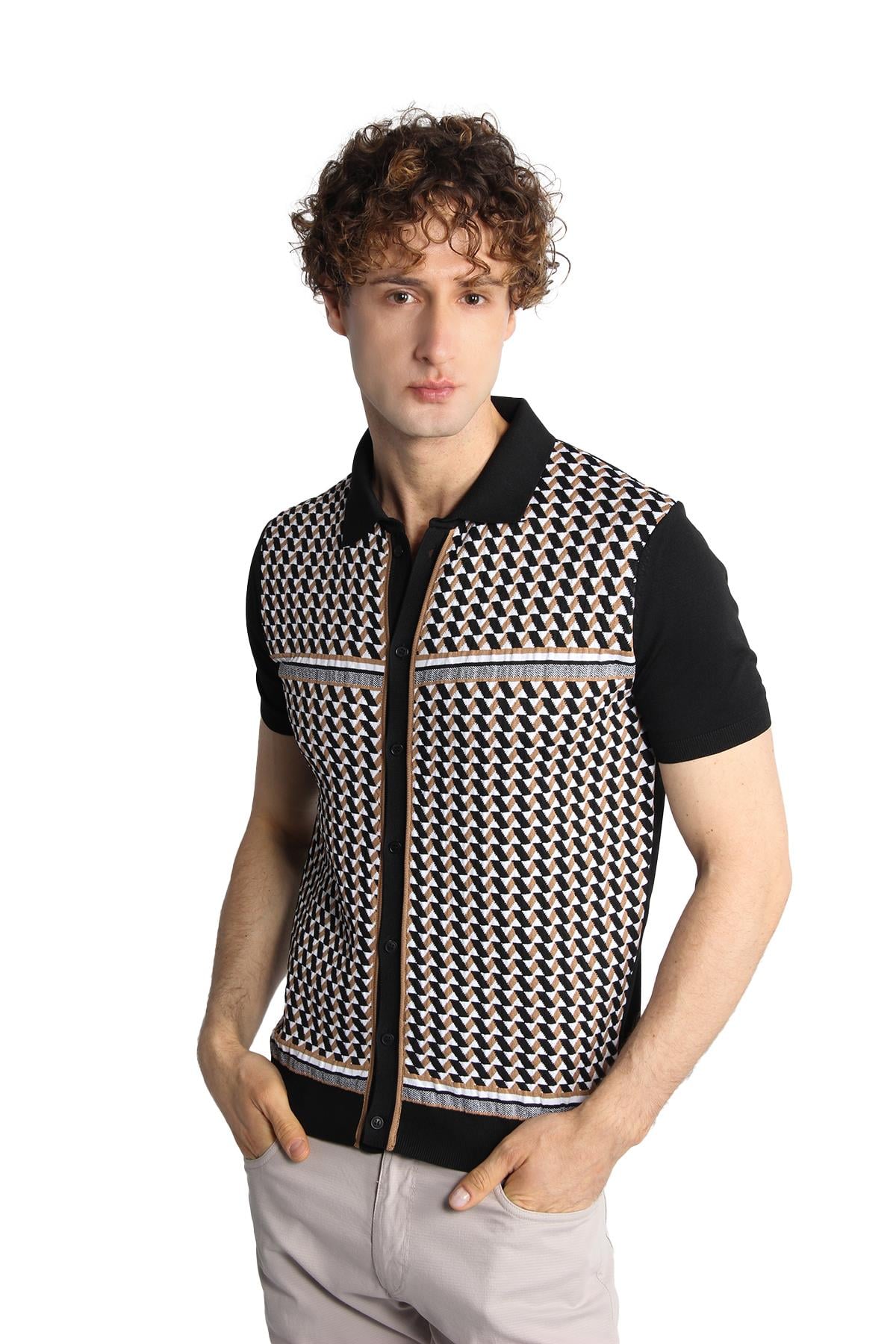 ERKEK SİYAH STANDART POLO YAKA TRİKO KISA KOL