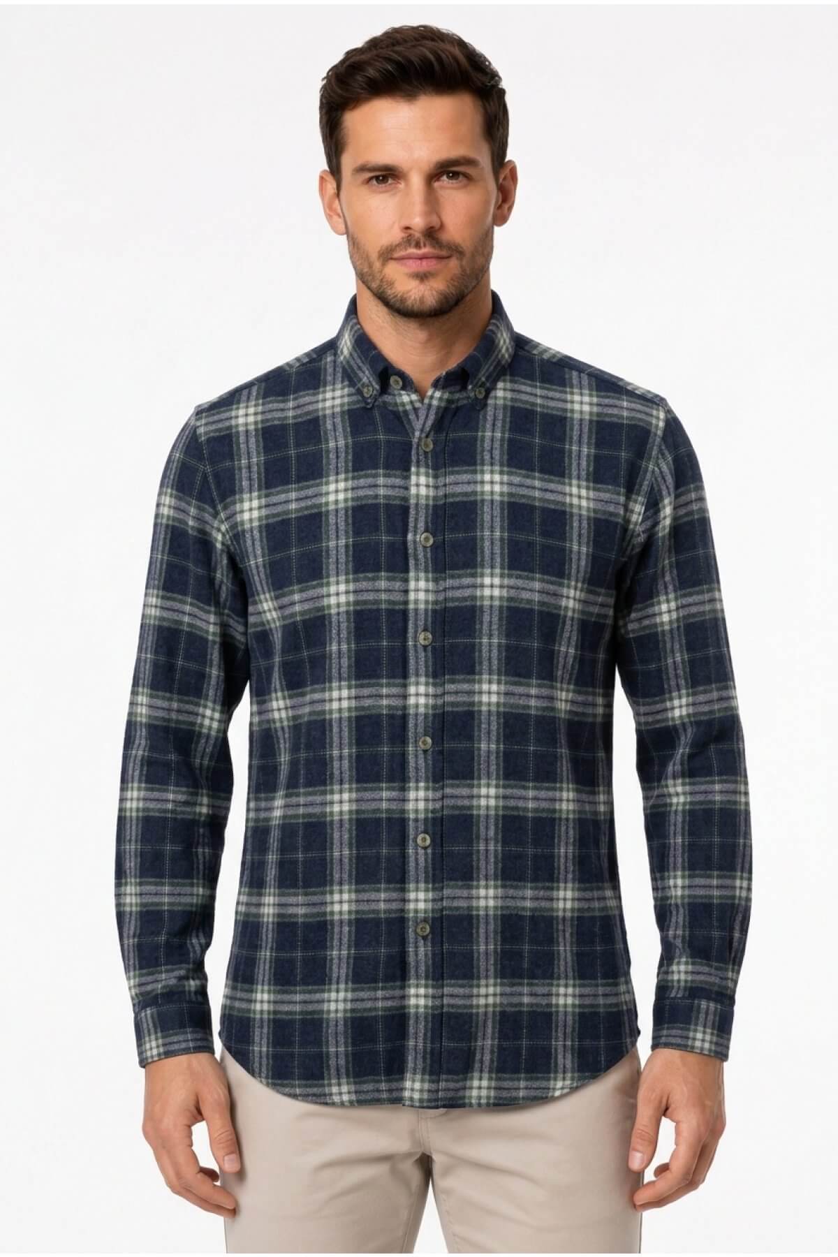 Lacivert Slim Fit Standart Kalıp Uzun Kollu %50 Pamuk  Dymamic Fit  Gömlek
