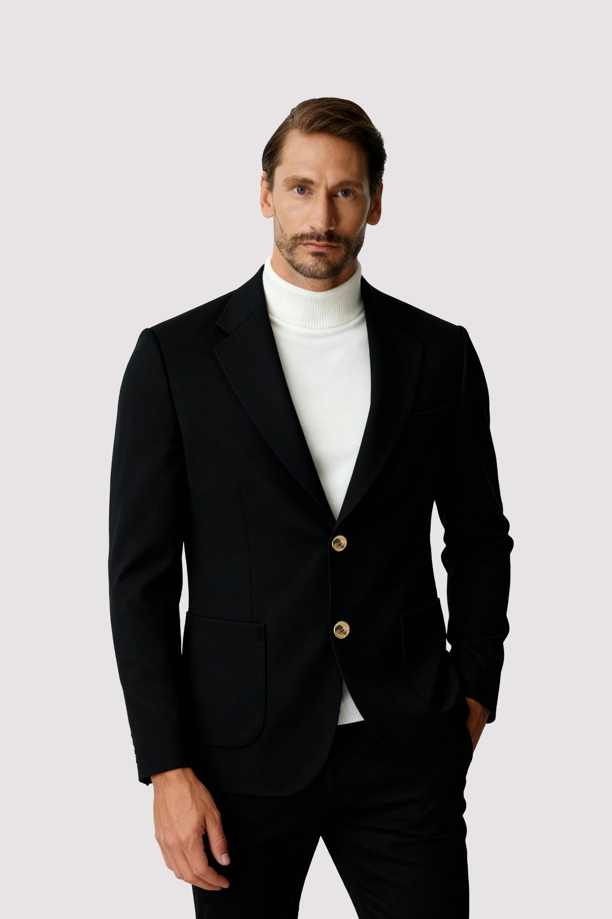 Siyah Mono Yaka Slim Fit Dar Kalıp Erkek Ceket