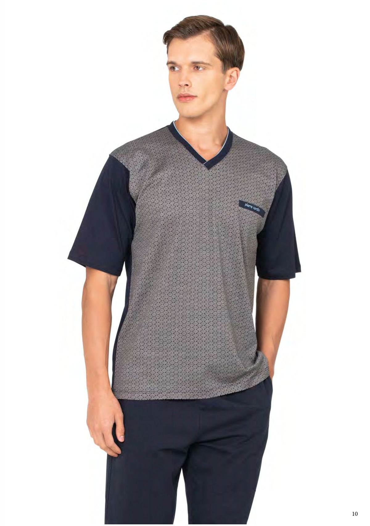 	Pierre Cardin 6134 Erkek Lacıvert Kısa Kollu Yarım Pat Jakarlı 3Lü Pijama Takımı