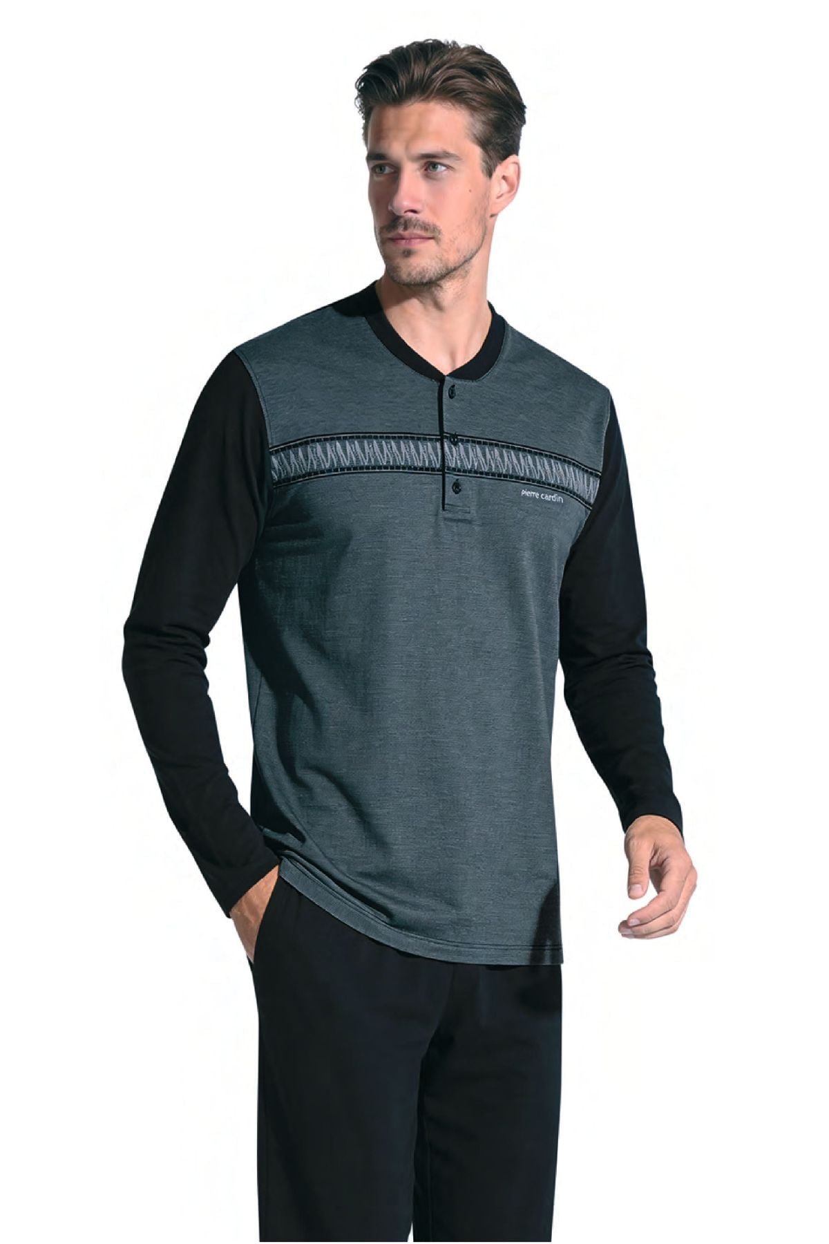 	Pierre Cardin 6141 Erkek Sıyah Uzun Kollu Yarım Pat Jakarlı Pijama Takımı