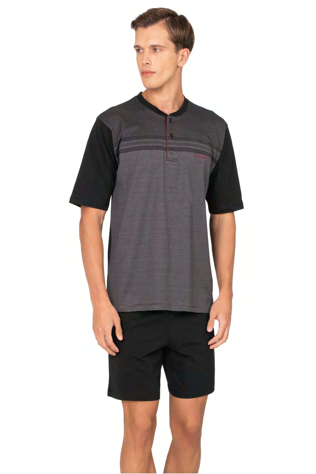 	Pierre Cardin 6133 Erkek Sıyah Kısa Kollu Yarım Pat Jakarlı 3Lü Pijama Takımı