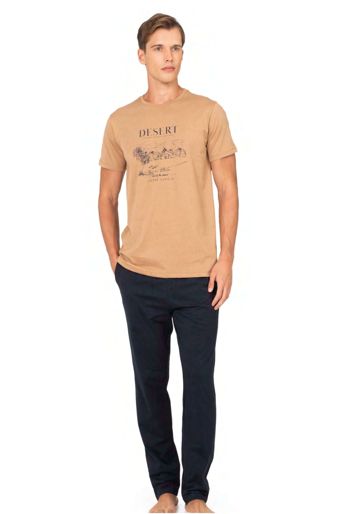 	Pierre Cardin 6138 Erkek Açıkkahve Kısa Kollu Yuvarlak Yaka Pijama Takımı