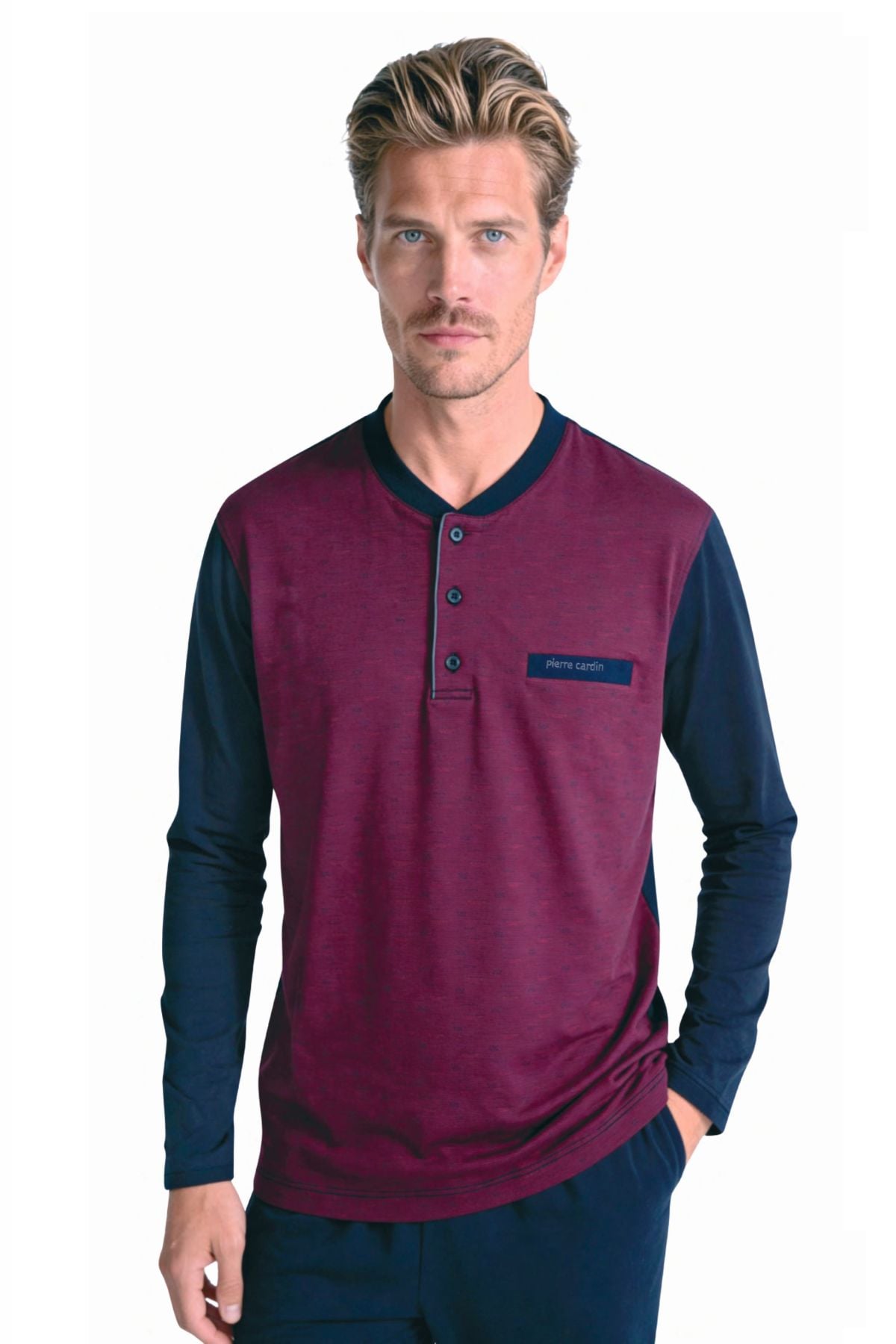 	Pierre Cardin 6142 Erkek Bordo Uzun Kollu Yarım Pat Jakarlı Pijama Takımı