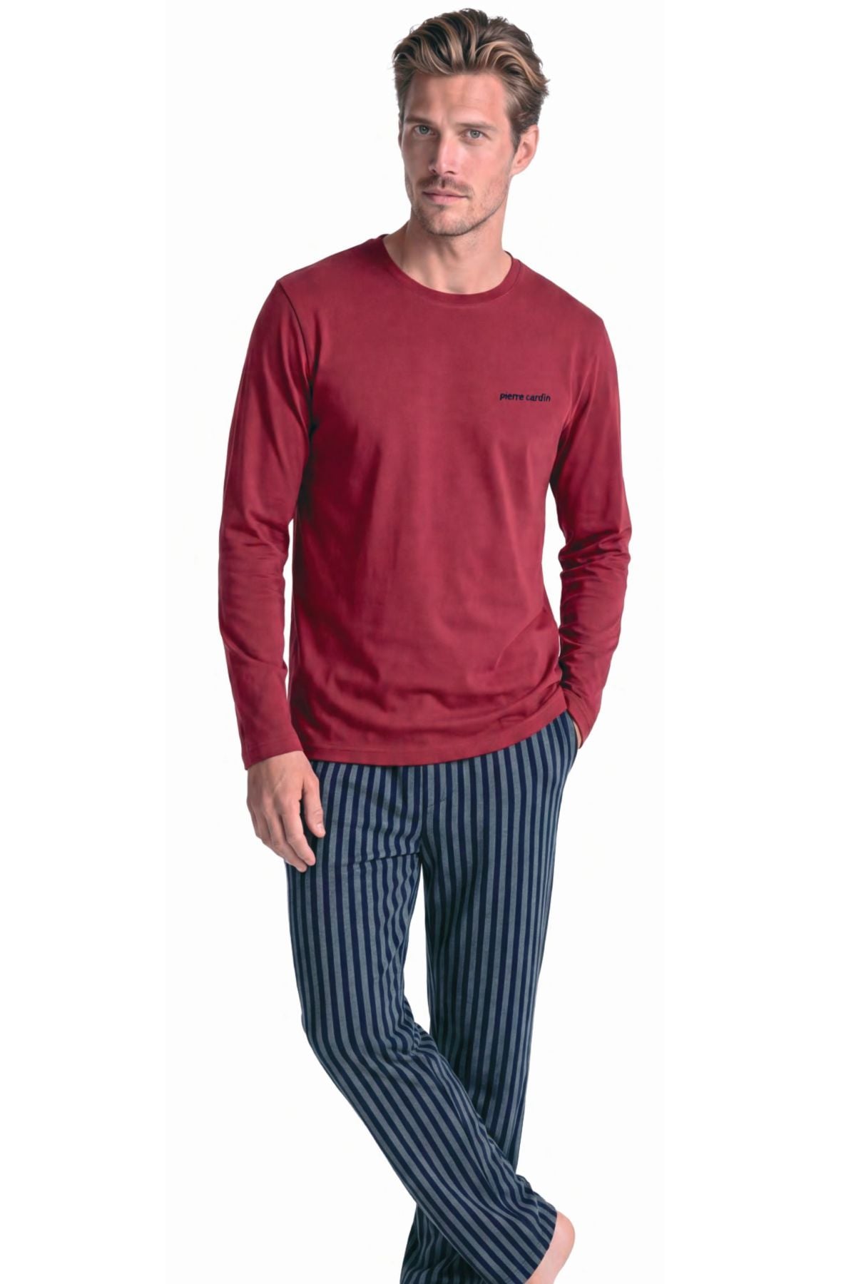 	Pierre Cardin 6147 Erkek Bordo Uzun Kollu Bisiklet Yaka Pijama Takımı