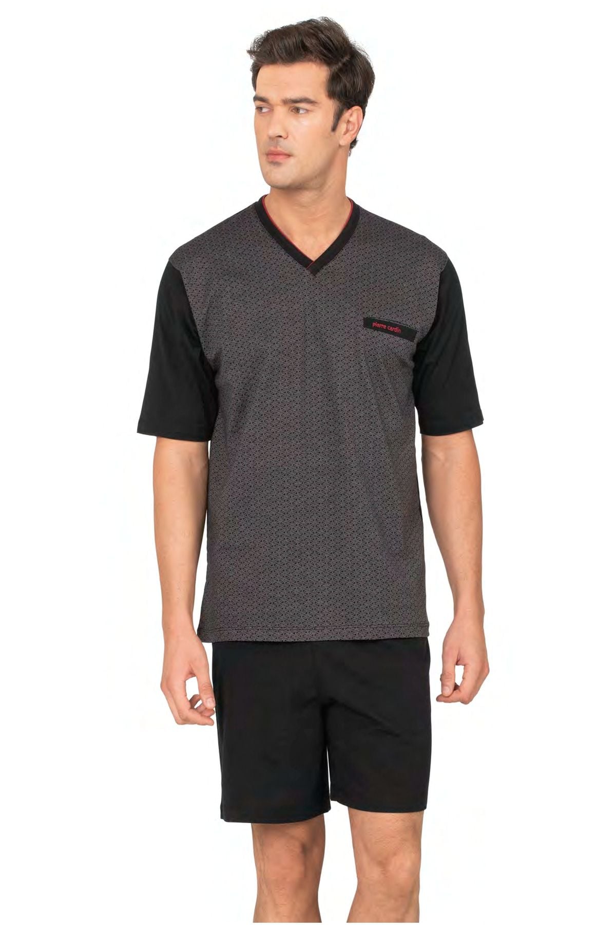 	Pierre Cardin 6134 Erkek Sıyah Kısa Kollu Yarım Pat Jakarlı 3Lü Pijama Takımı