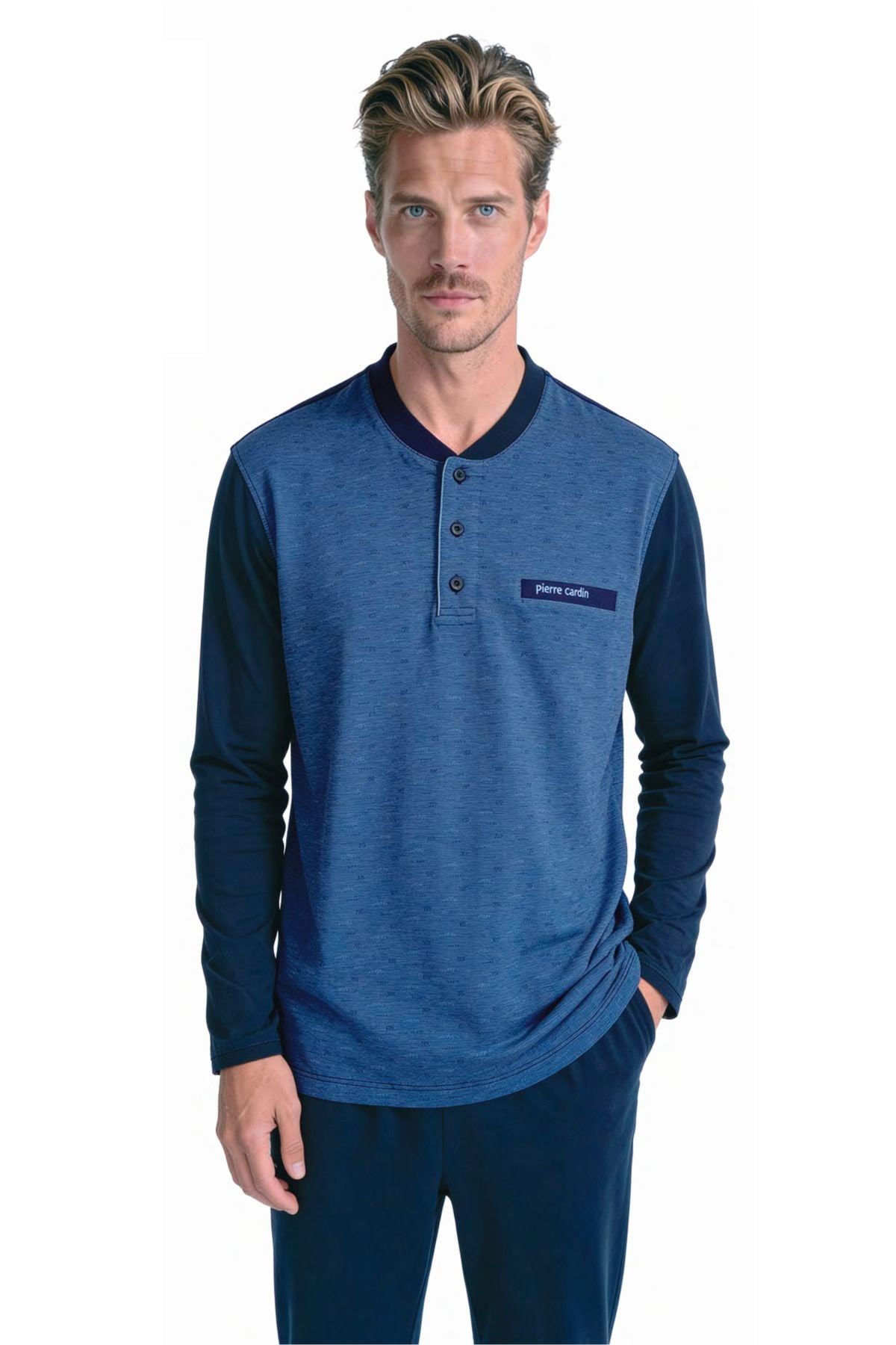 	Pierre Cardin 6142 Erkek Lacıvert Uzun Kollu Yarım Pat Jakarlı Pijama Takımı