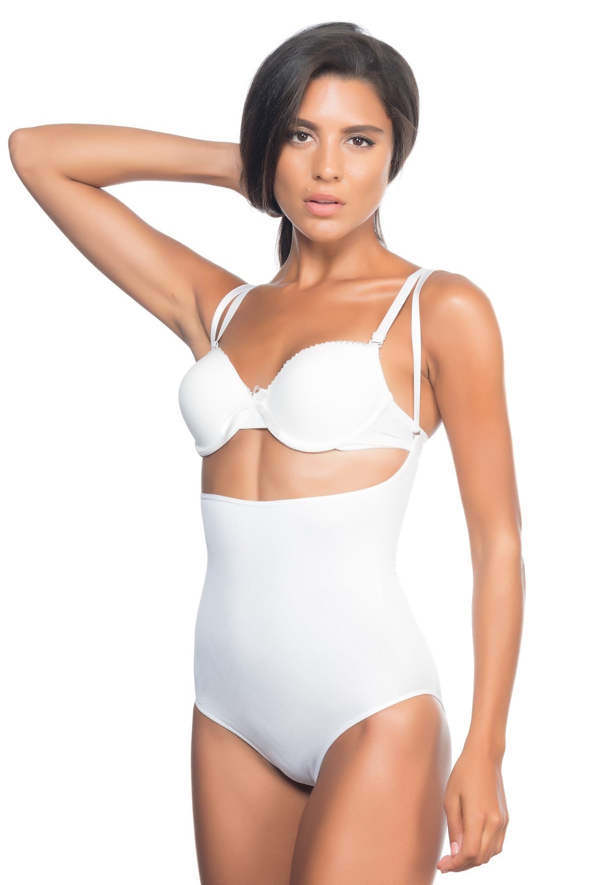 Emay 2073 Göğsü Açık Body Slip Korse Beyaz