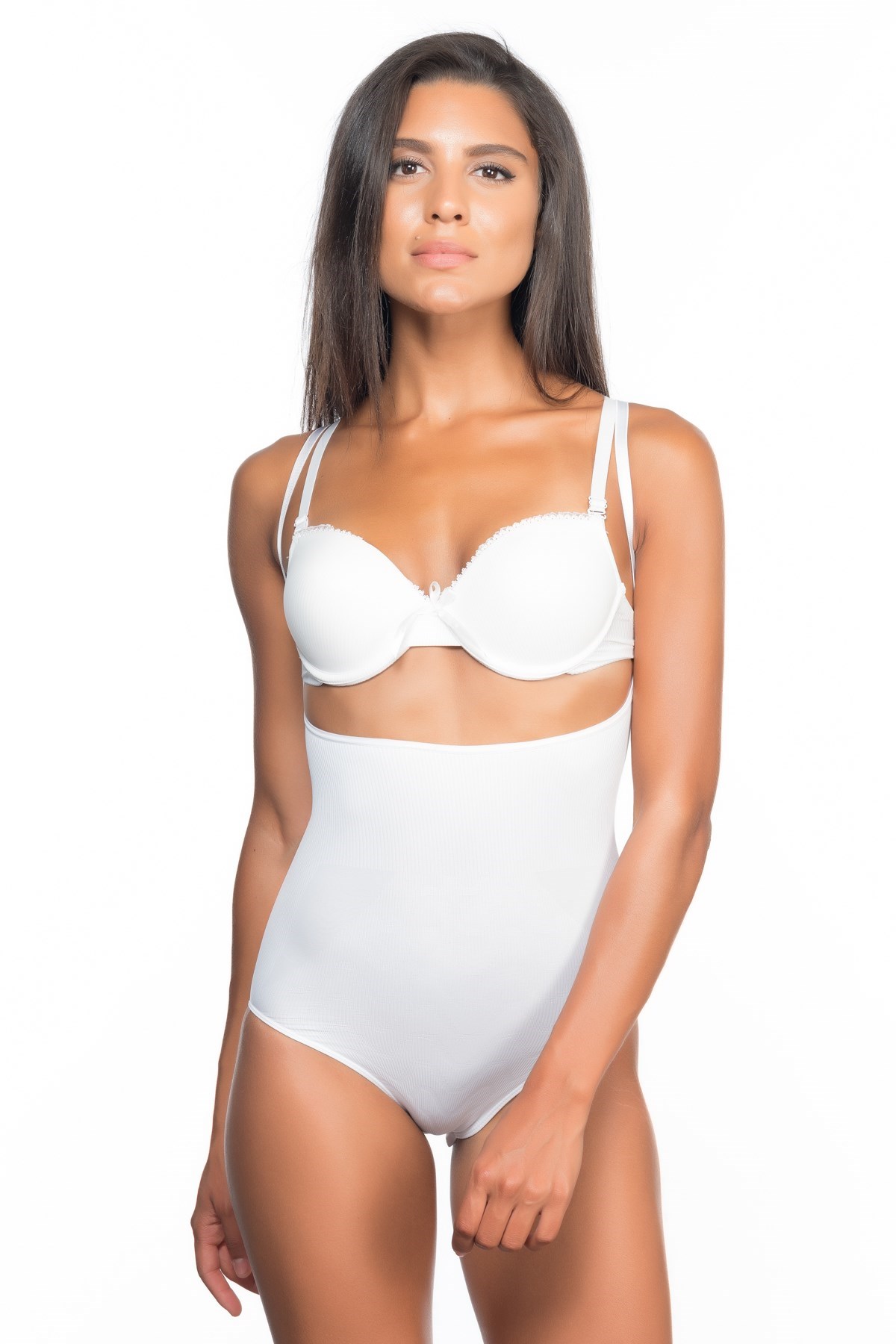 Emay 2073 Göğsü Açık Body Slip Korse Beyaz