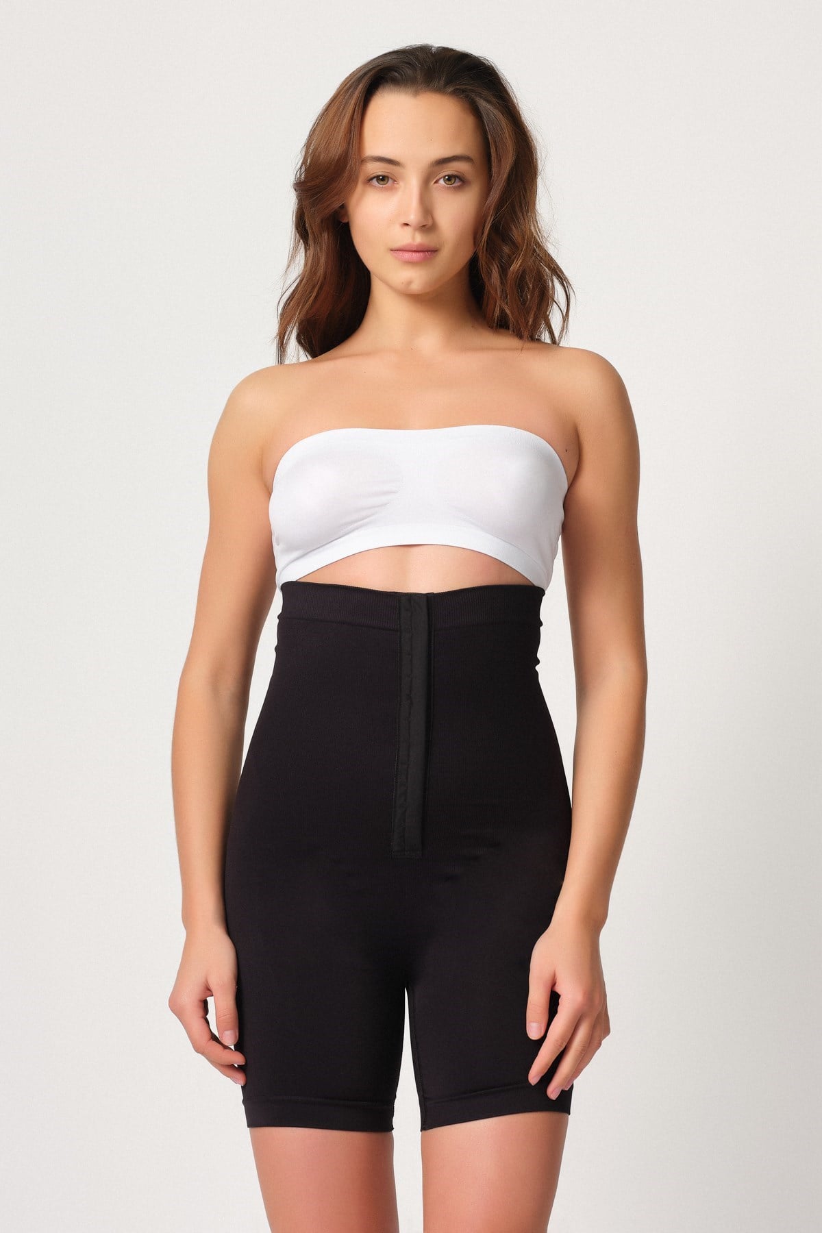 Emay 2087 Agraflı Dikişsiz Paçalı Boxer Korse Siyah