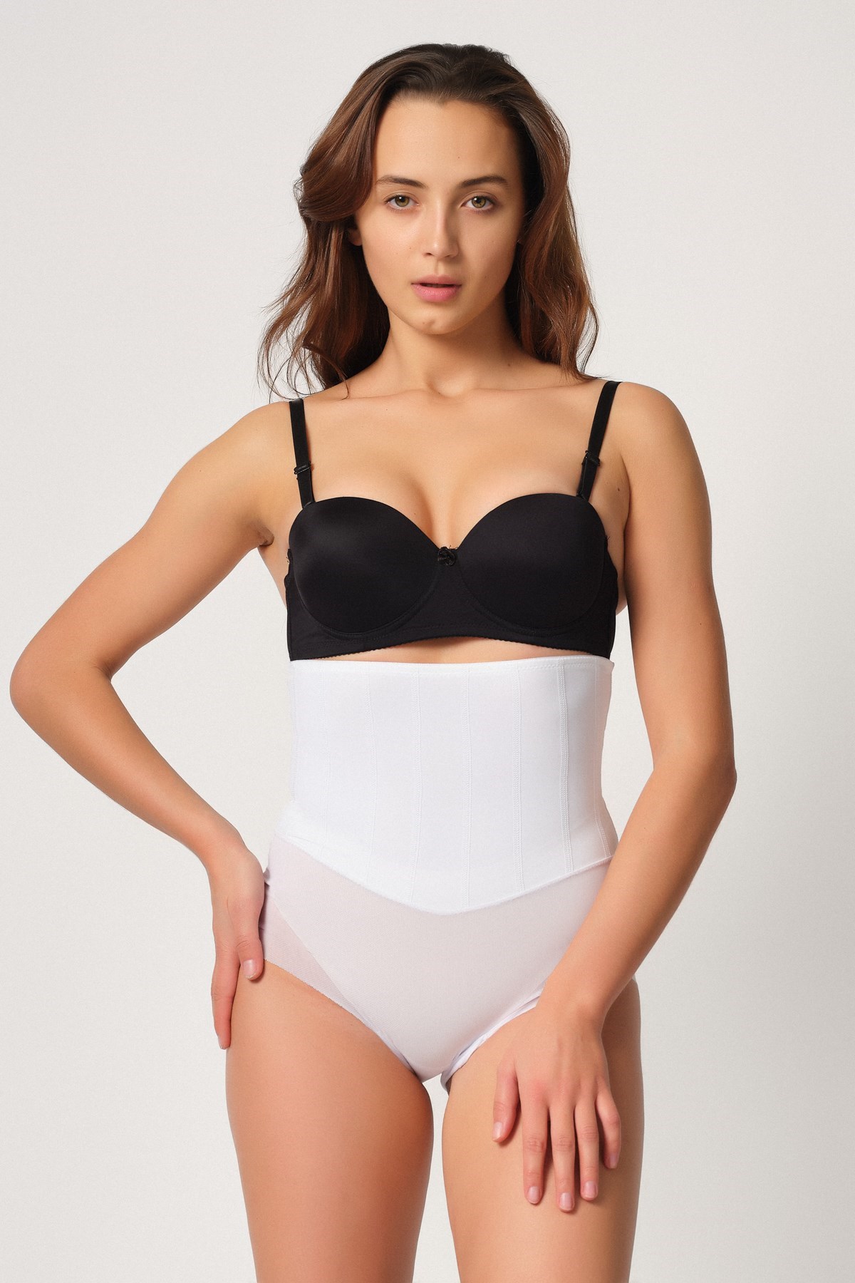 Emay 2945 Tül Karyokalı Lazer Slip Korse Beyaz