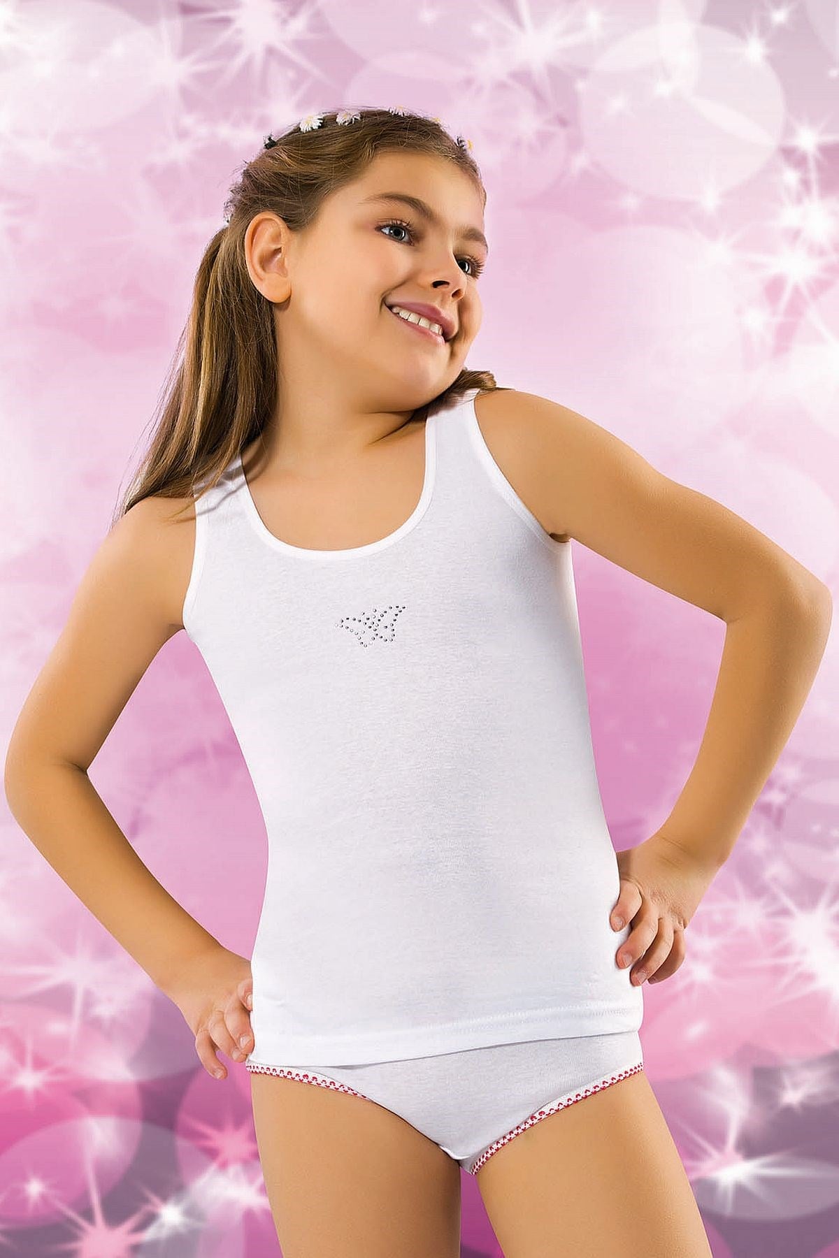 Kız Çocuk Ribana Taşlı Atlet 6lı Paket