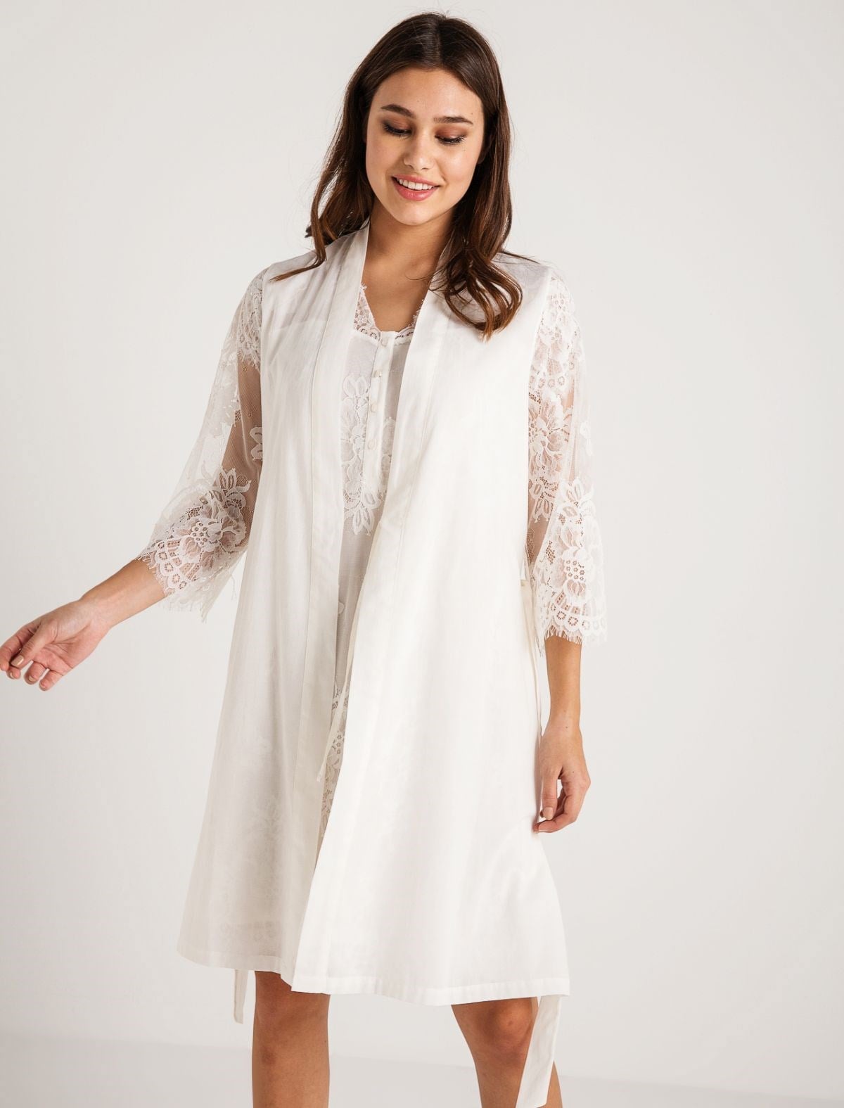 Magic Form 26414 Ekru Pamuklu Sabahlıklı Hamile Lohusa Gecelik Takımı