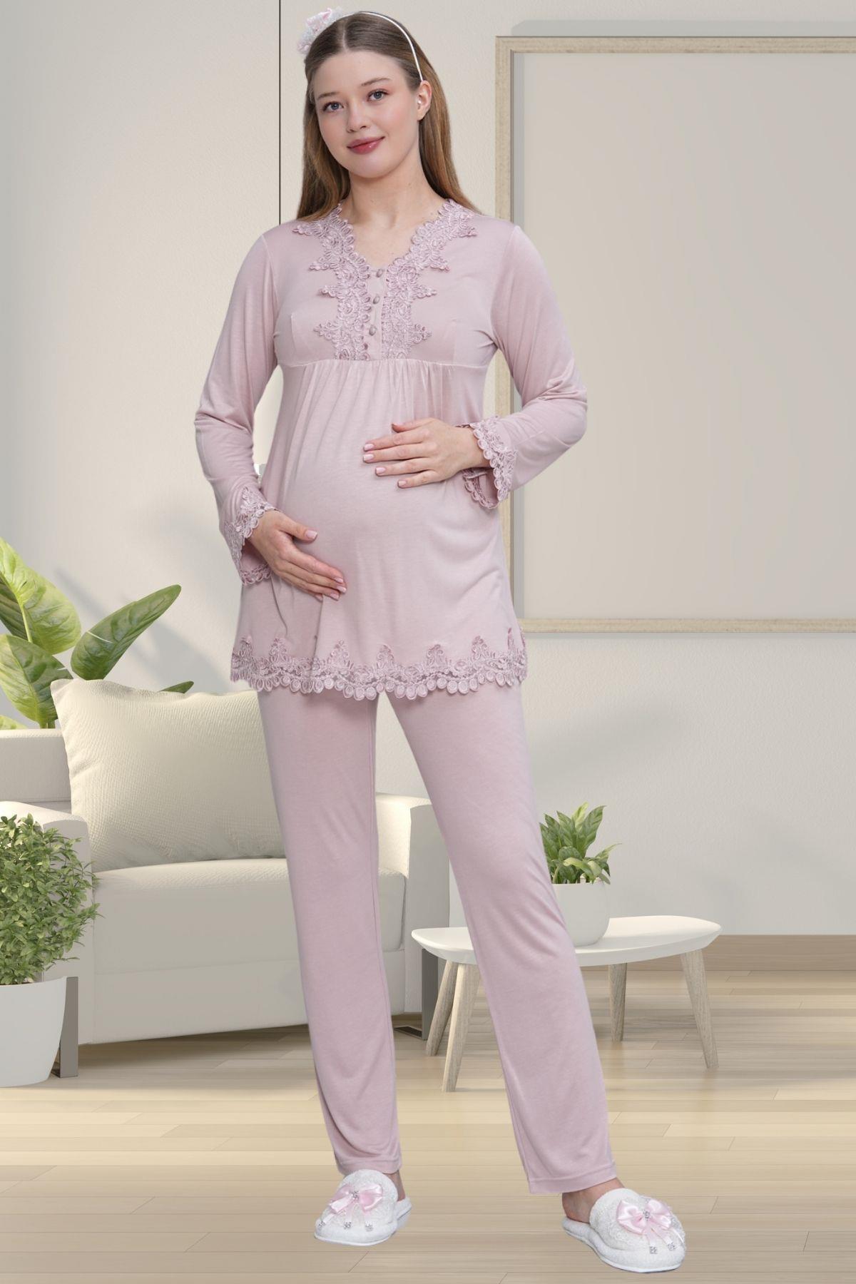 Mecit 1517 Gül Kurusu Sabahlıklı Lohusa Pijama Takımı