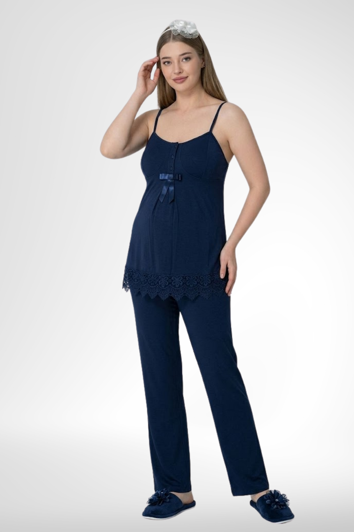 Mecit 1525 Lacivert Sabahlıklı Lohusa Pijama Takımı