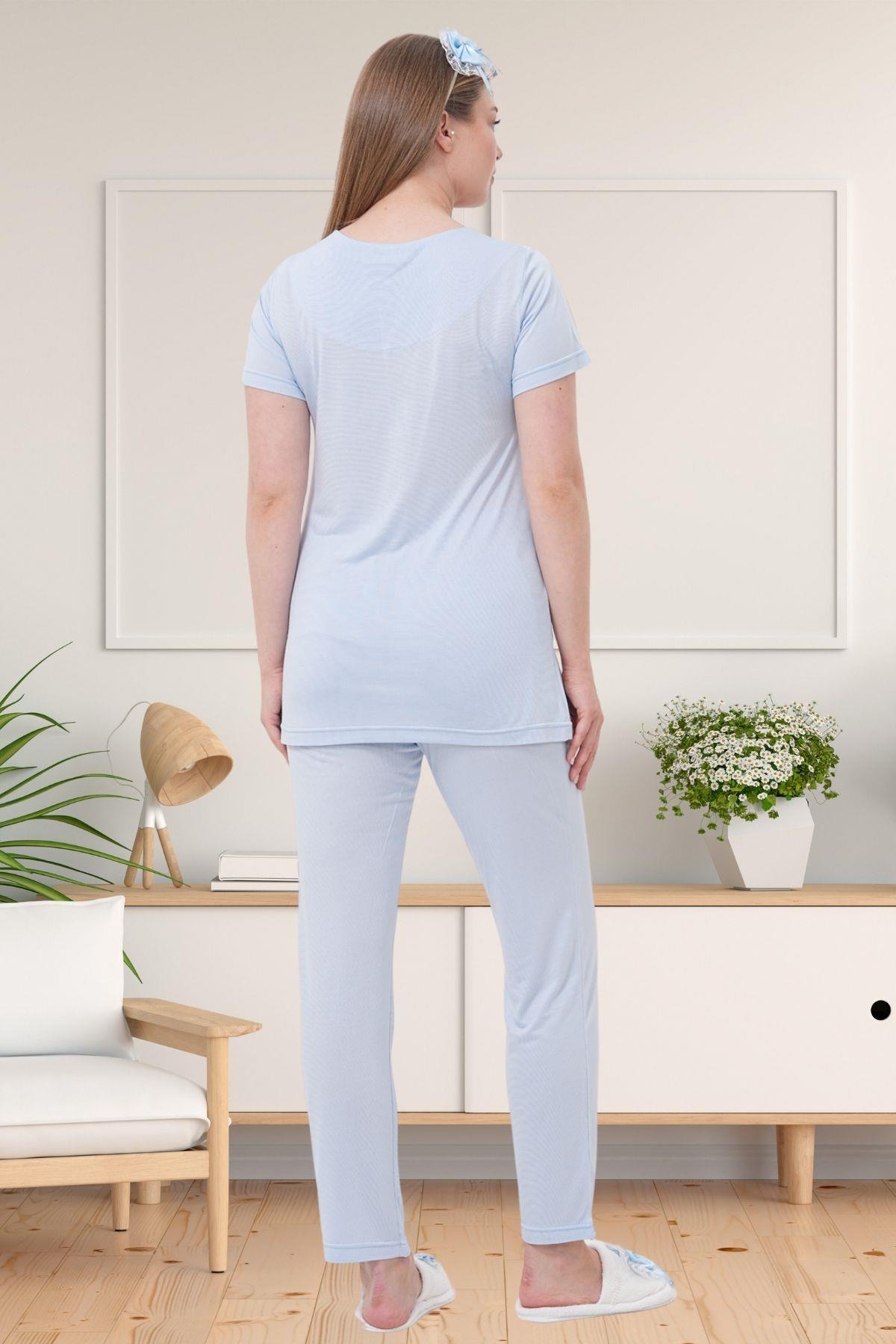 Mecit 1541 Mavi Uzun Sabahlıklı Lohusa Pijama Takımı