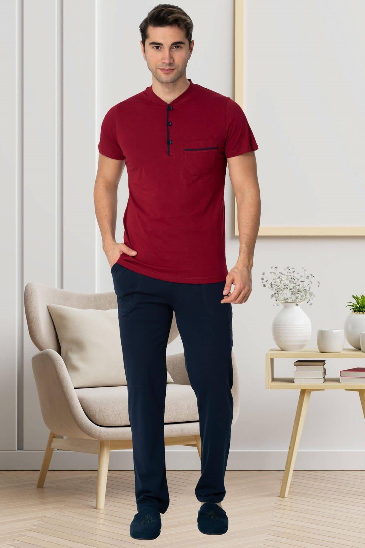 Mecit 2769 Bordo Büyük Beden Şortlu Erkek Pijama Takımı