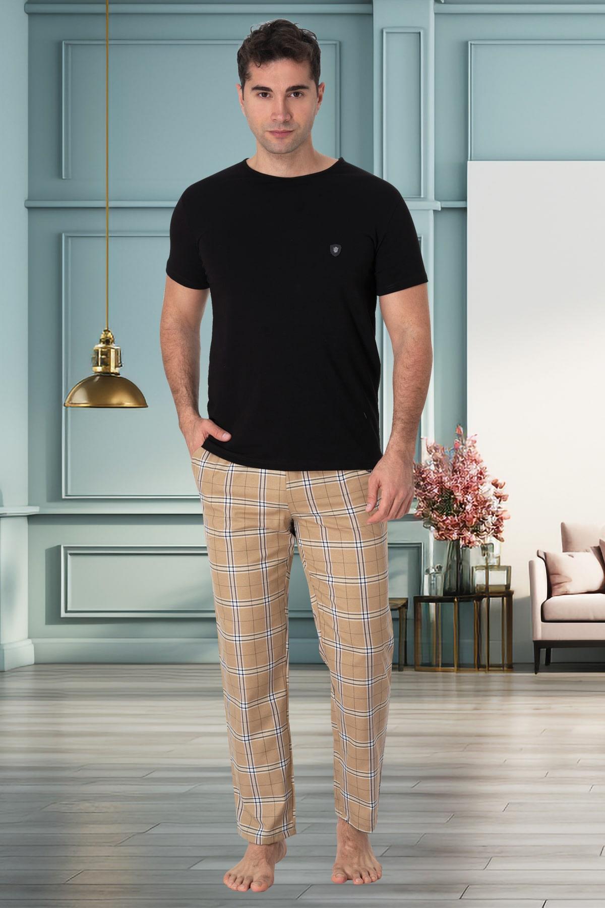 Mecit 2909 Siyah Ekoseli Erkek Büyük Beden Pijama Takımı