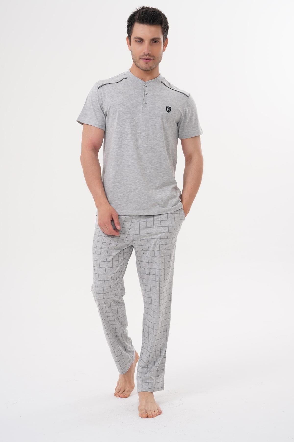 Mecit 2980 Gri Büyük Beden 3 Parça Erkek Şortlu Pijama Takımı