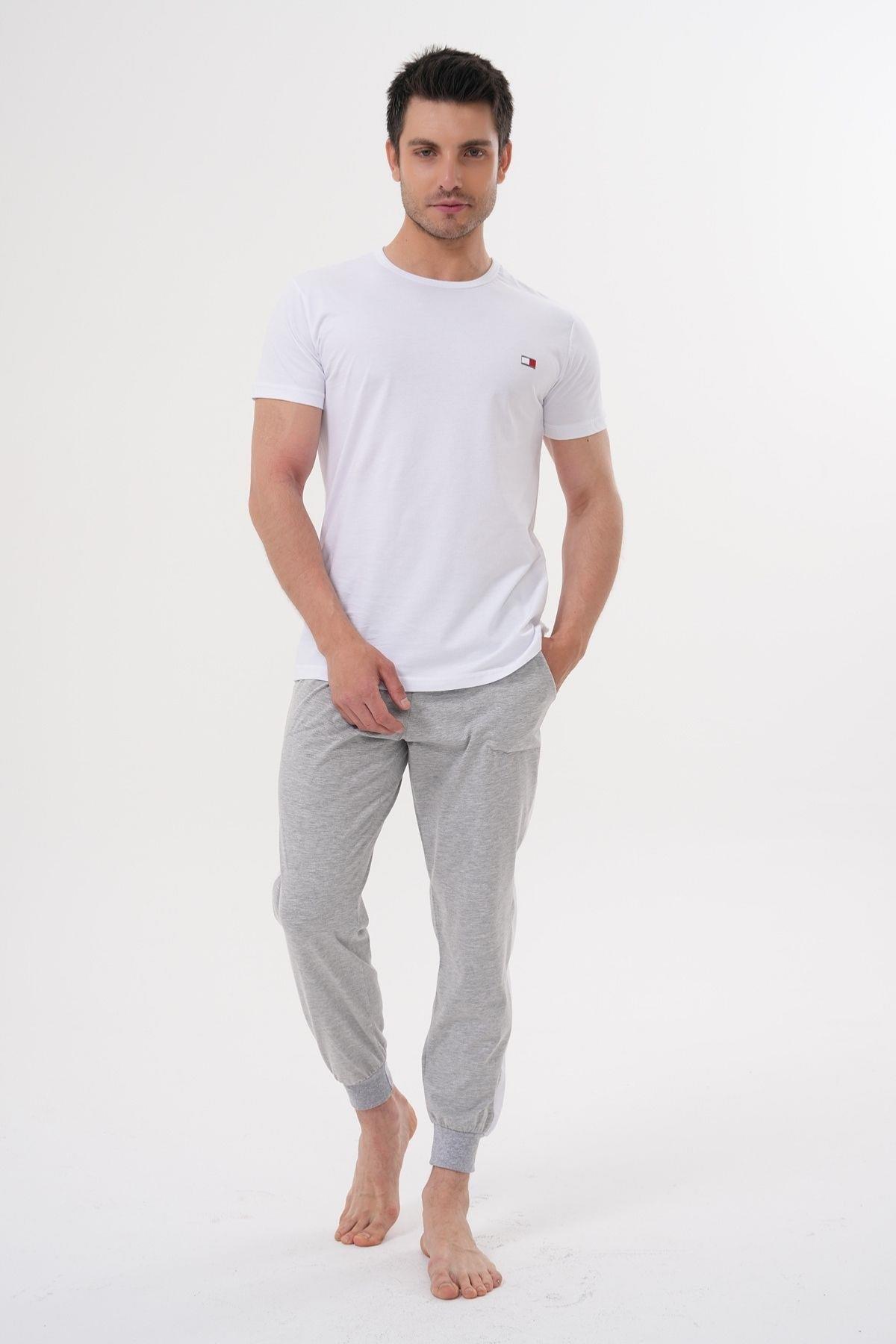 Mecit 4000 Beyaz Gri Erkek Büyük Beden Pijama Takımı