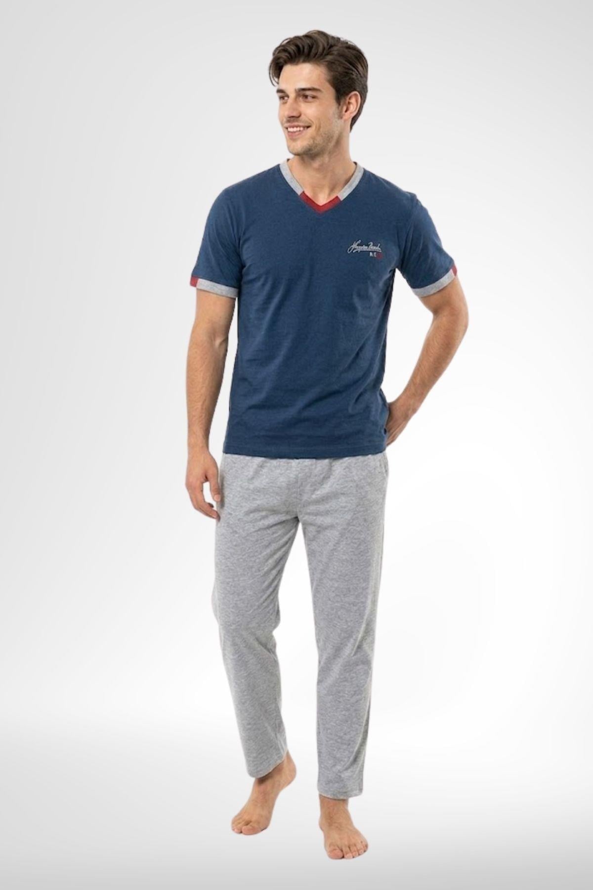 Mecit 4005 İndigo %100 Pamuk Erkek Pijama Takımı