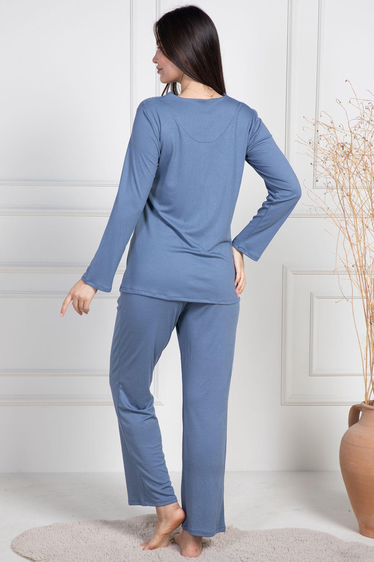 Mecit 6104 İndigo Kadın Büyük Beden Pijama Takımı