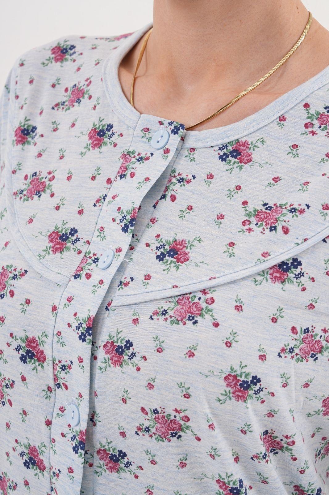 Mecit 6315 Mavi Kadın Boydan Düğmeli Büyük Beden Pijama Takımı