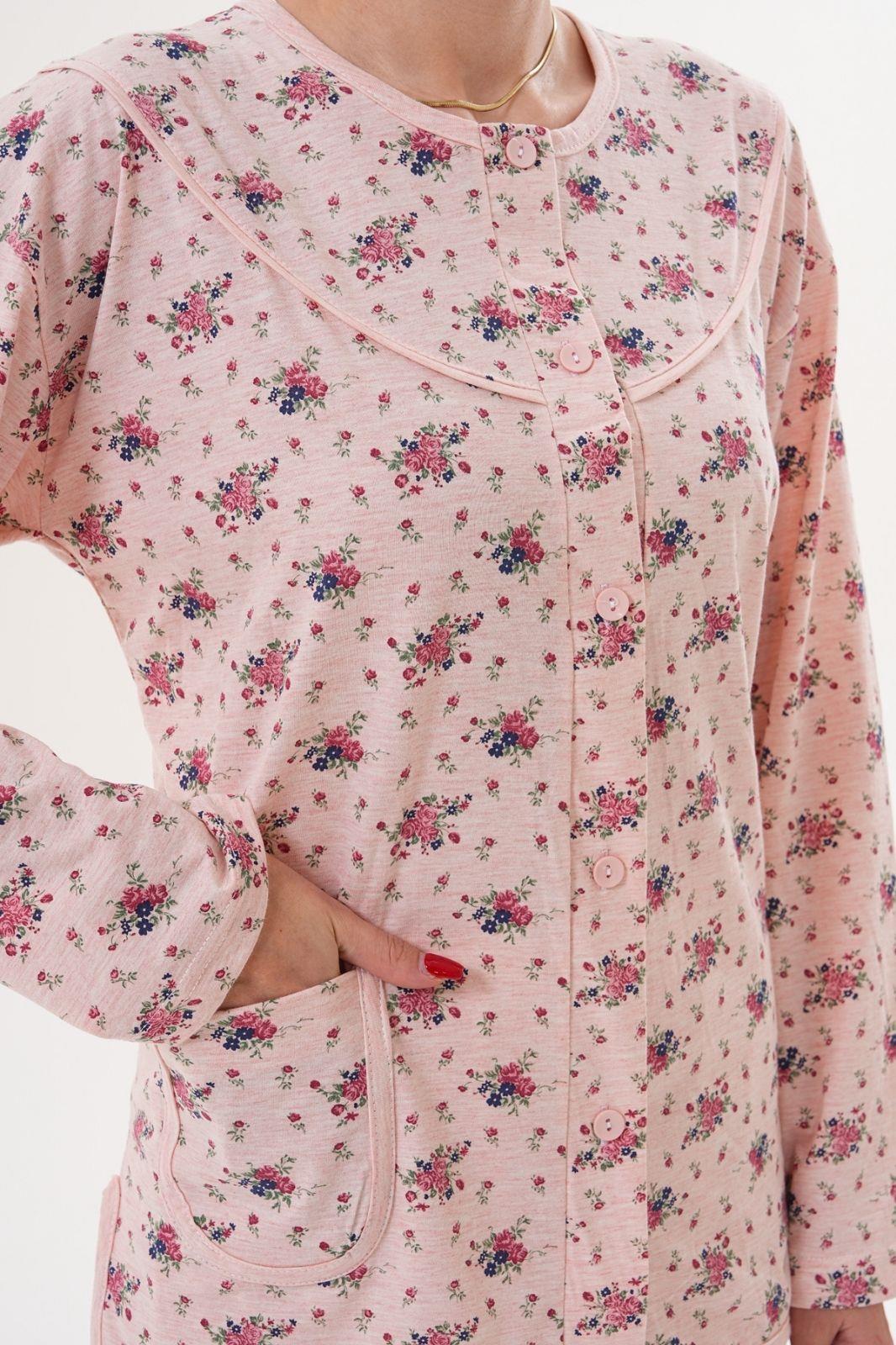 Mecit 6315 Pudra Kadın Boydan Düğmeli Büyük Beden Pijama Takımı