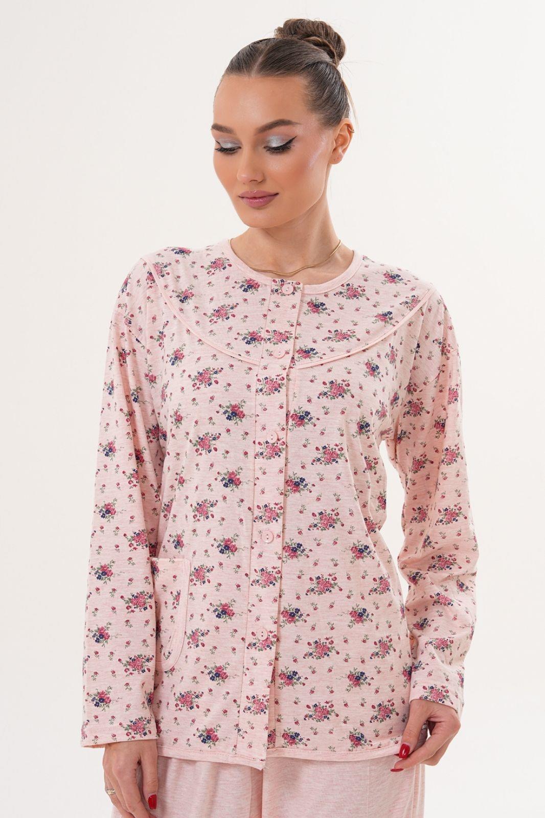 Mecit 6315 Pudra Kadın Boydan Düğmeli Büyük Beden Pijama Takımı