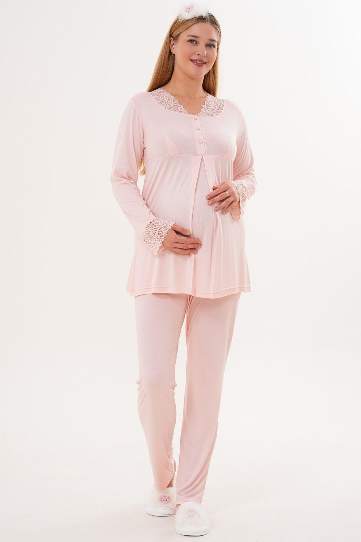 Mecit 6330 Pudra Sabahlıklı Lohusa Pijama Takımı