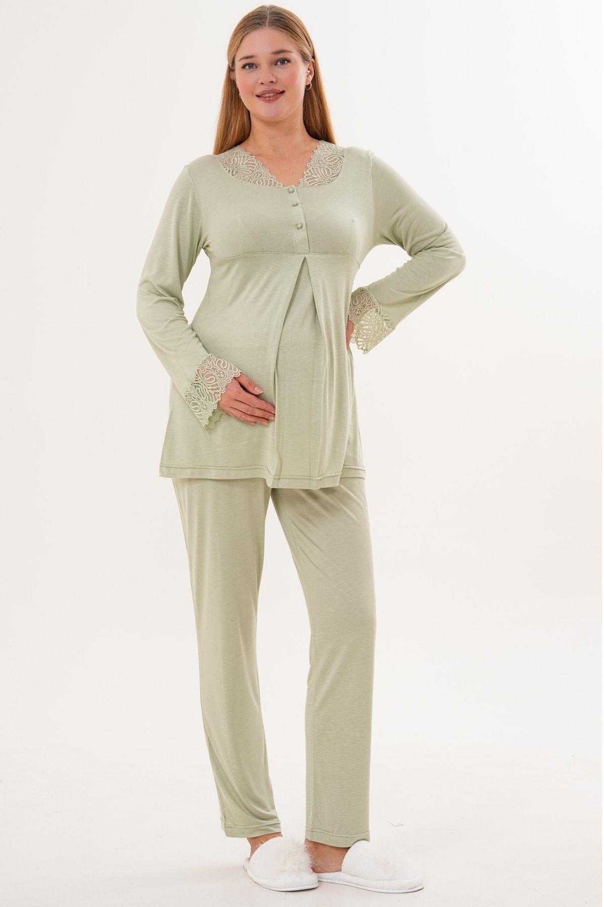 Mecit 6330 Yeşil Sabahlıklı Lohusa Pijama Takımı