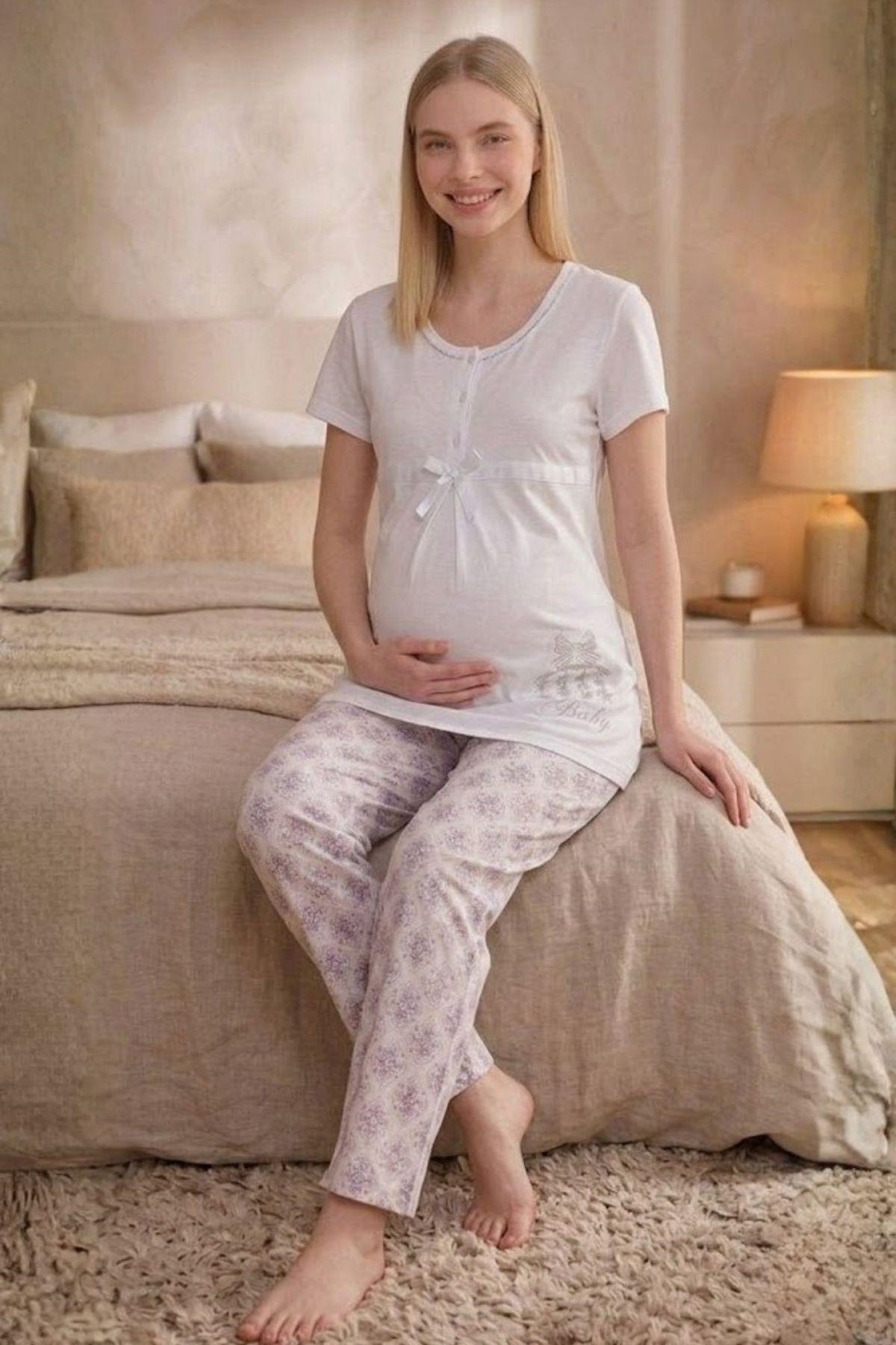 Mecit 6350 Ekru Hamile Lohusa Pijama Takımı