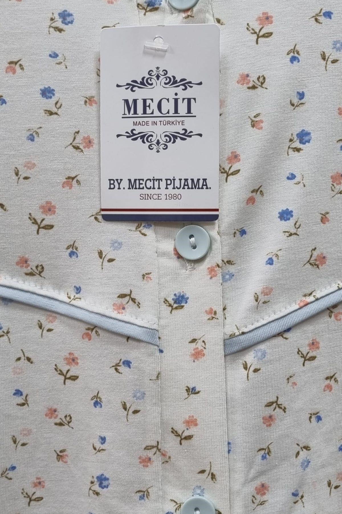 Mecit 6361 Mavi %100 Pamuk Büyük Beden Kadın Pijama Takımı