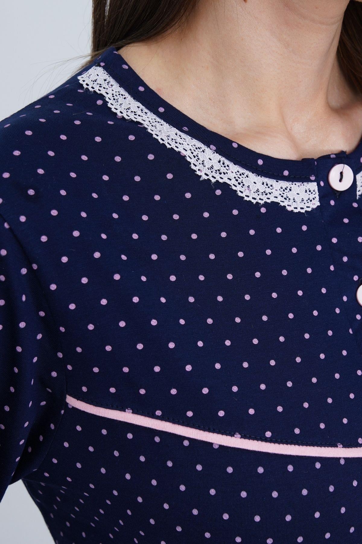 Mecit 6388 Lacivert %100 Pamuk Büyük Beden Kadın Pijama Takımı