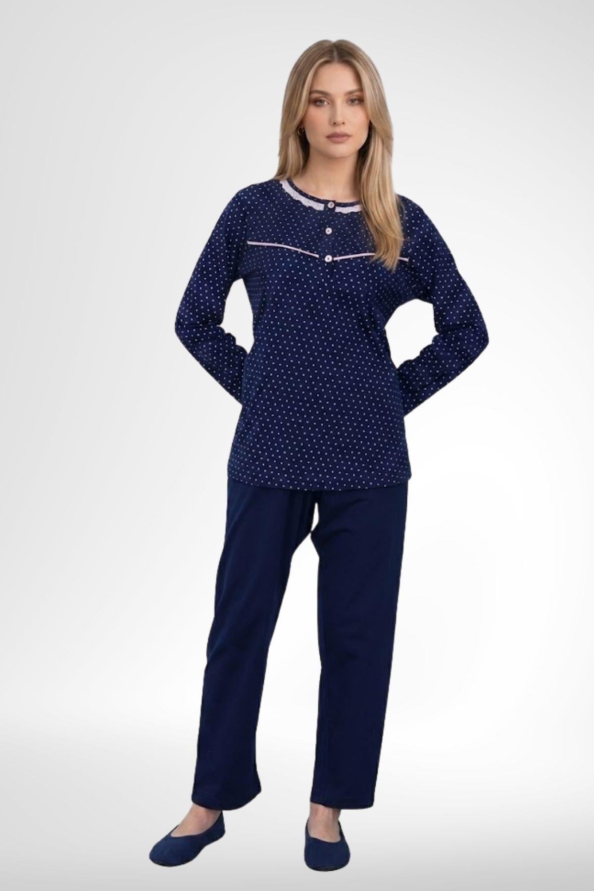 Mecit 6388 Lacivert %100 Pamuk Büyük Beden Kadın Pijama Takımı