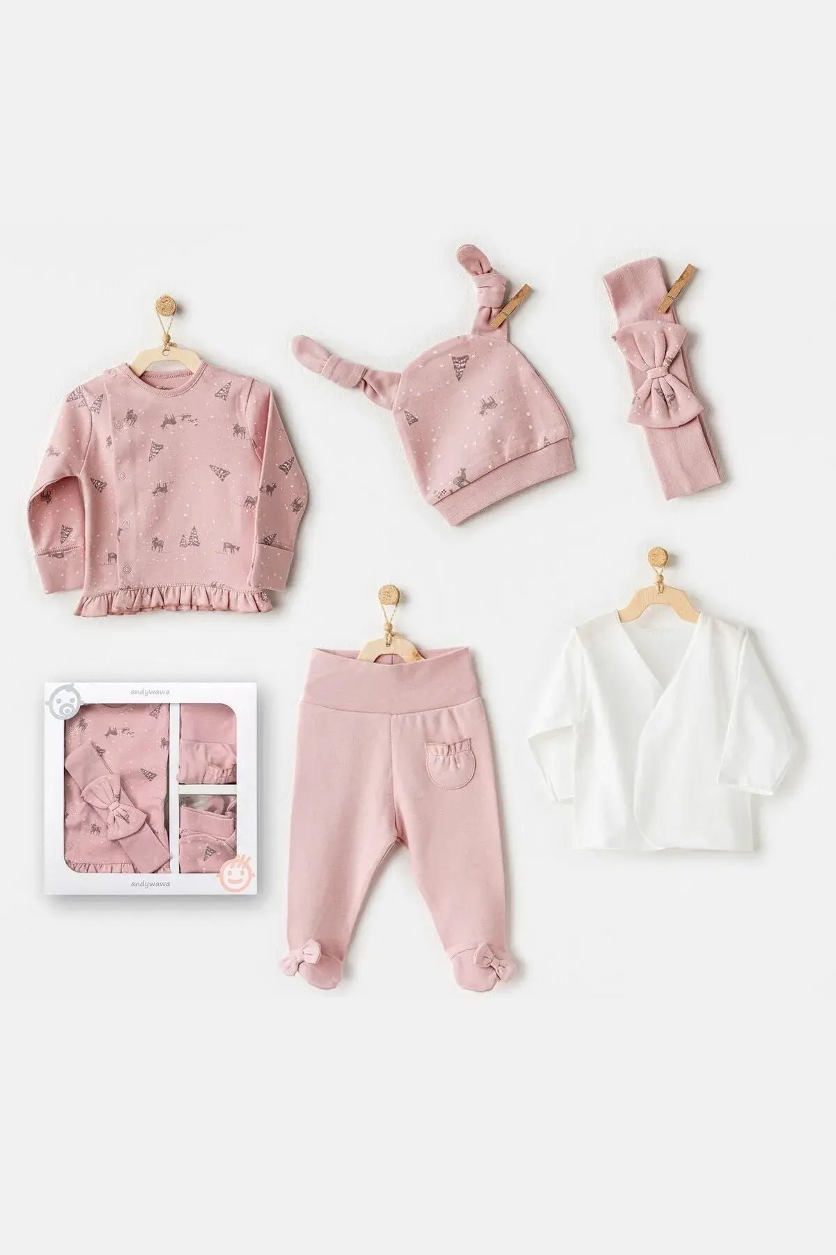 Andywawa 25040 Kız Bebek Pembe Puppy Gazelle 5 Li Hastane Çıkış SetiKız Bebek 5'li SetAndywawa