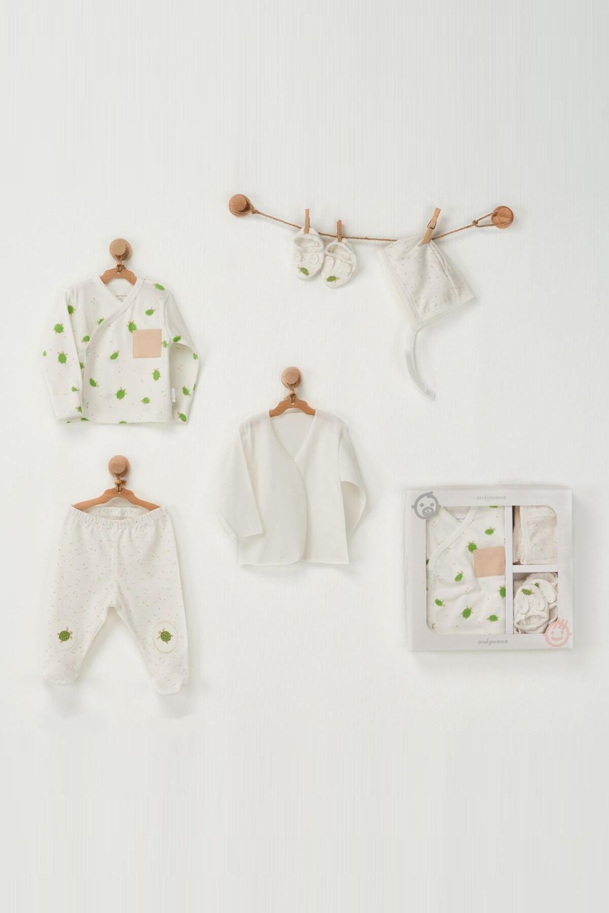 Andywawa Yenidoğan Set Baby Caretta Ekru Erkek Bebek 5'li Hastane Çıkışı AC22780Erkek Bebek 5'li SetAndywawa