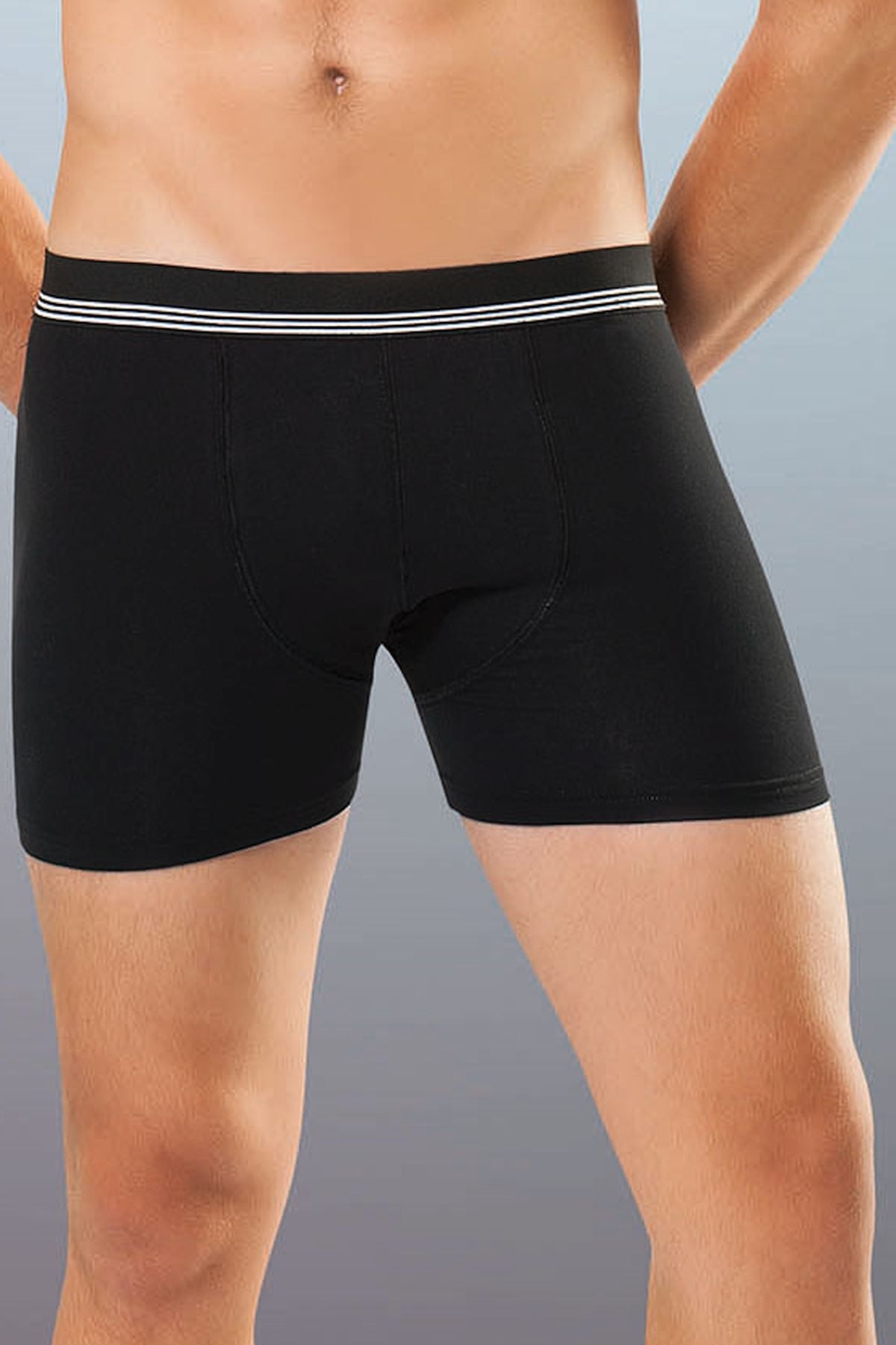 Anıt 1252 Siyah 3 Adet Çizgili Likralı Erkek Boxer